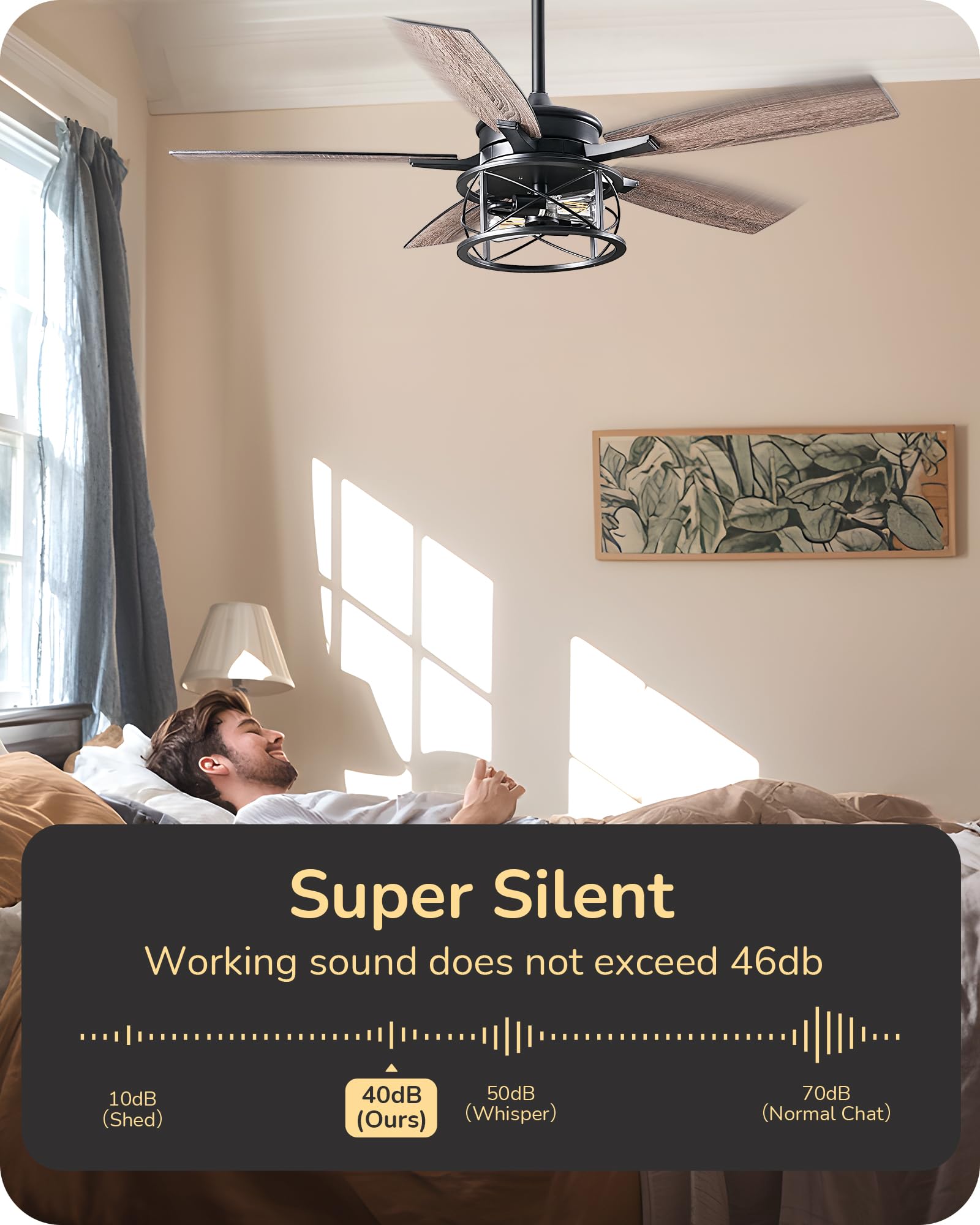 Edishine 52'' Black Farmhouse Ceiling Fans With Lights, Rustic Indoor/Outdoor Ceiling Fan With Light And Remote, Reversible Dc M