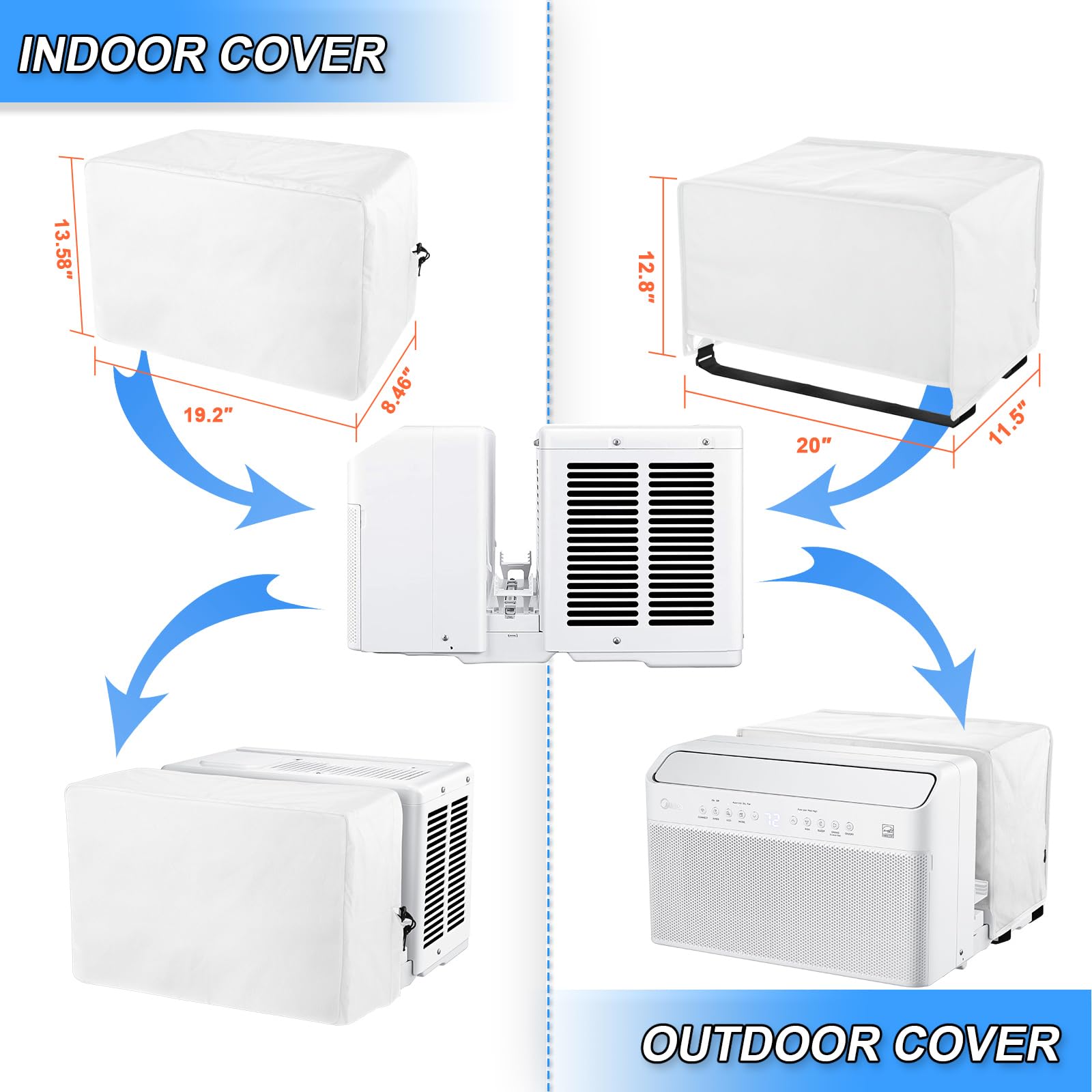 600D Outdoor Air Conditioner Covers And Indoor Air Conditioner Cover For U Shaped Window Ac Unit, With Adjustable Hook And Loop