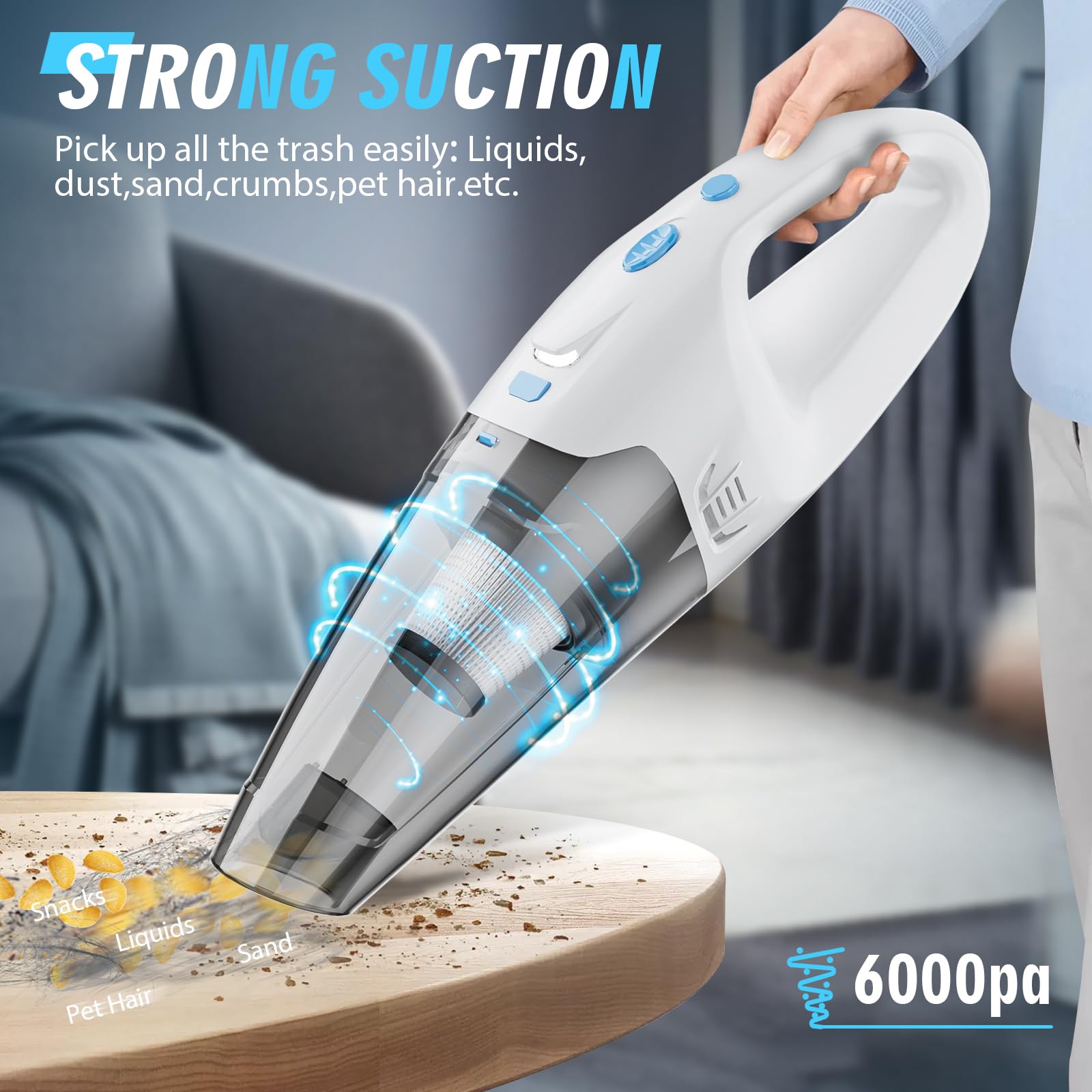 Handheld Vacuum Cordless,Car Vacuum Portable Cordless,Strong Suction Portable Hand Vacuum Cordless Rechargeable With Led Light/2