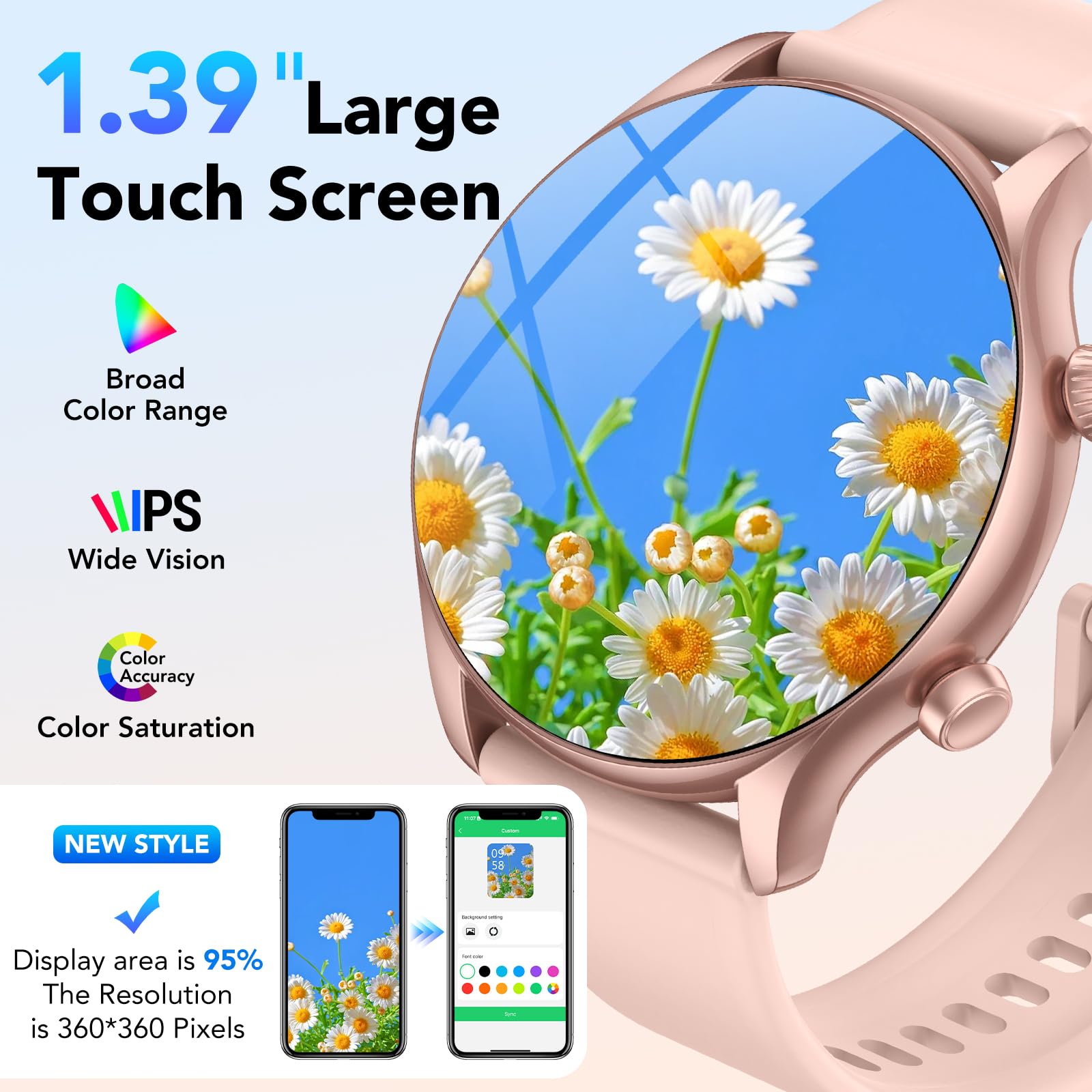 Vamout Smart Watch, 1.39'' Smartwatch For Women (Answer/Make Call), Fitness Activity Tracker With Heart Rate & Sp02 Monitor, 100