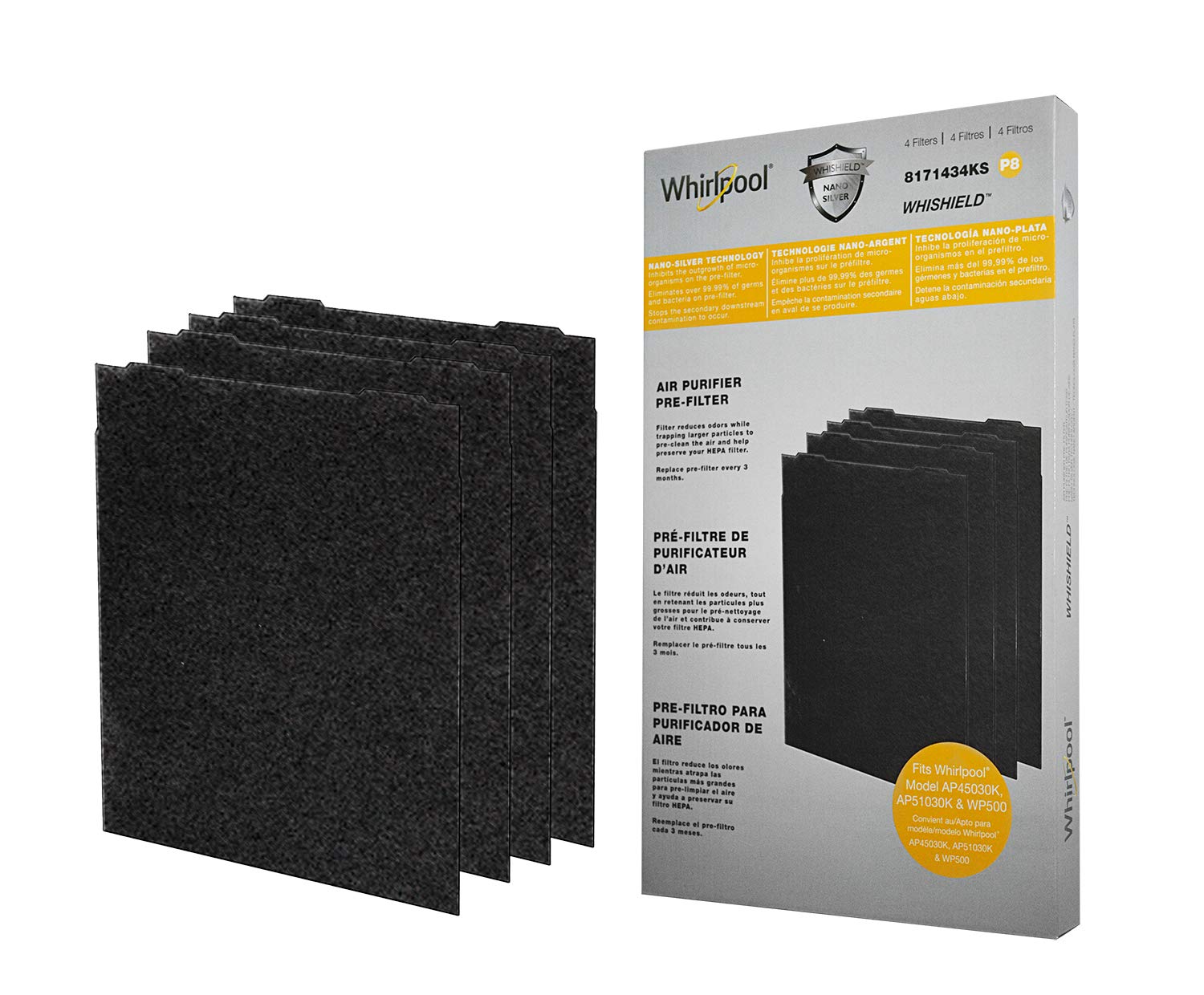 Whirlpool 8171434Ks Genuine Charcoal Pre Filter   Whishield Anti Microbial Activated Replacement Fit For Air Purifier Ap51030K,