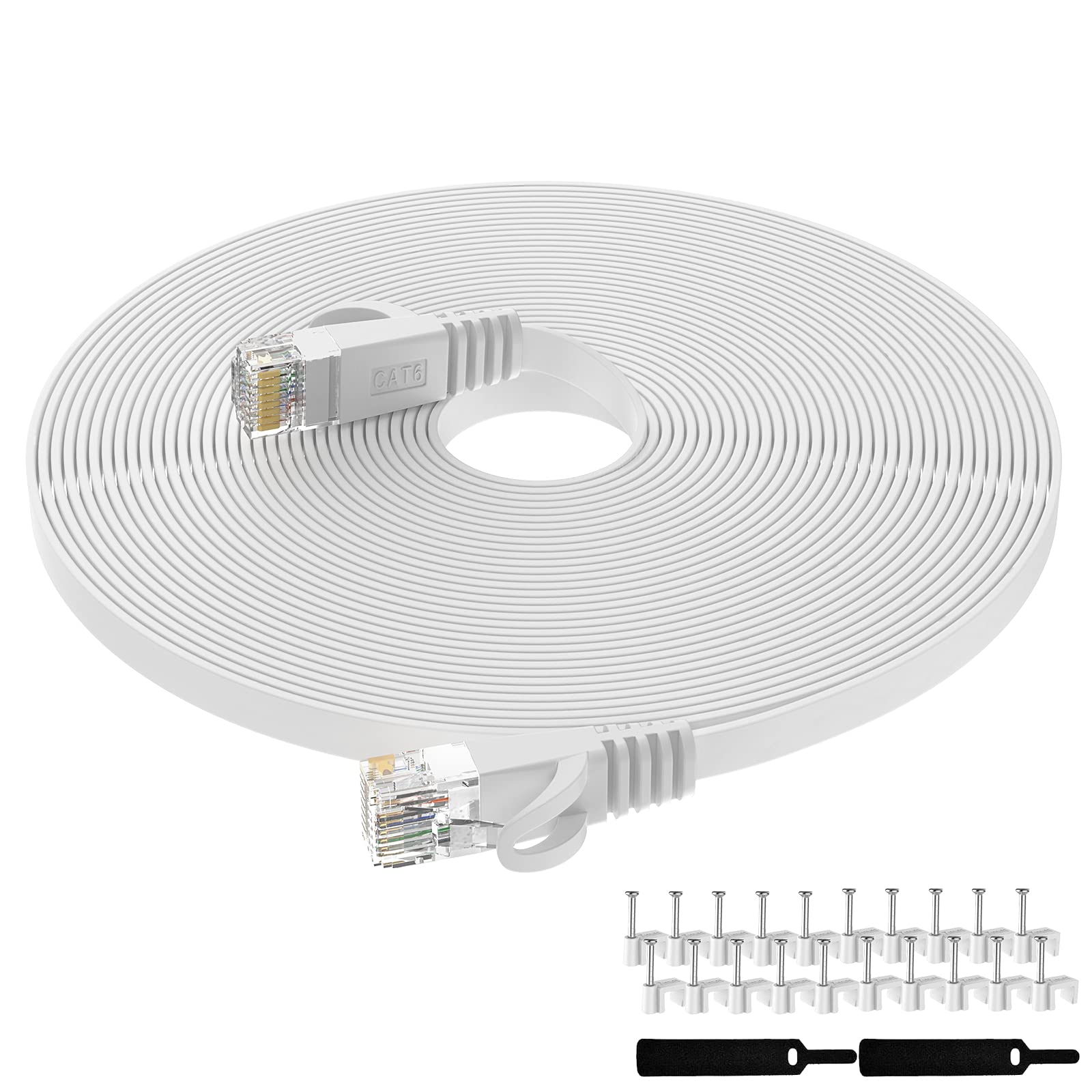 Lovicool Flat Cat6 Ethernet Cable 75Ft White High Speed Internet Patch Cable, Computer Lan Cable Rj45 Ethernet Cord With Cable Clips For Router/Modem/Ps4/Switch/Xbox/Gaming 75 Feet