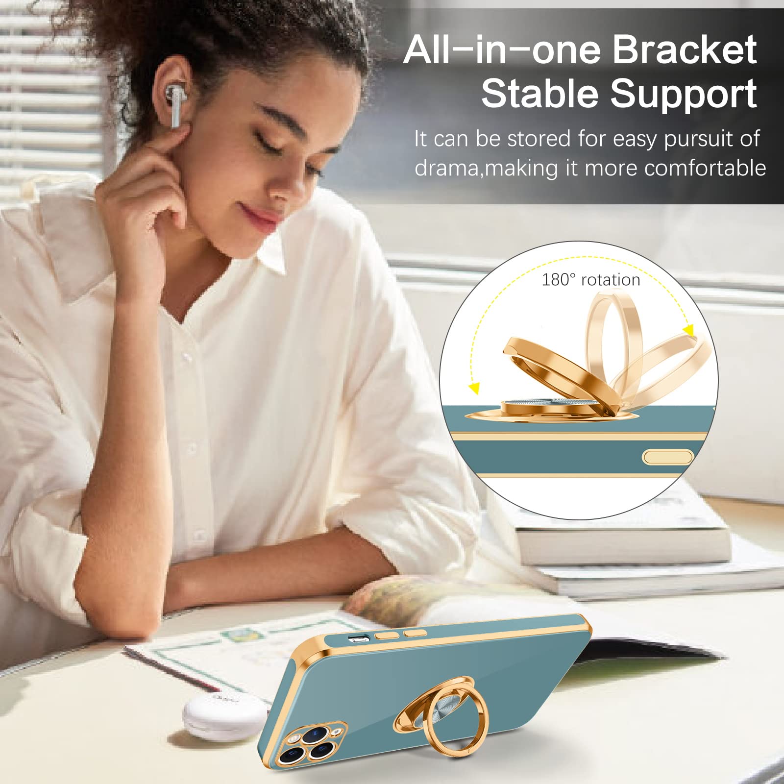 Bentoben Compatible With Iphone 11 Pro Case With 360 Ring Holder, Shockproof Slim Kickstand Magnetic Support Car Mount Women Men