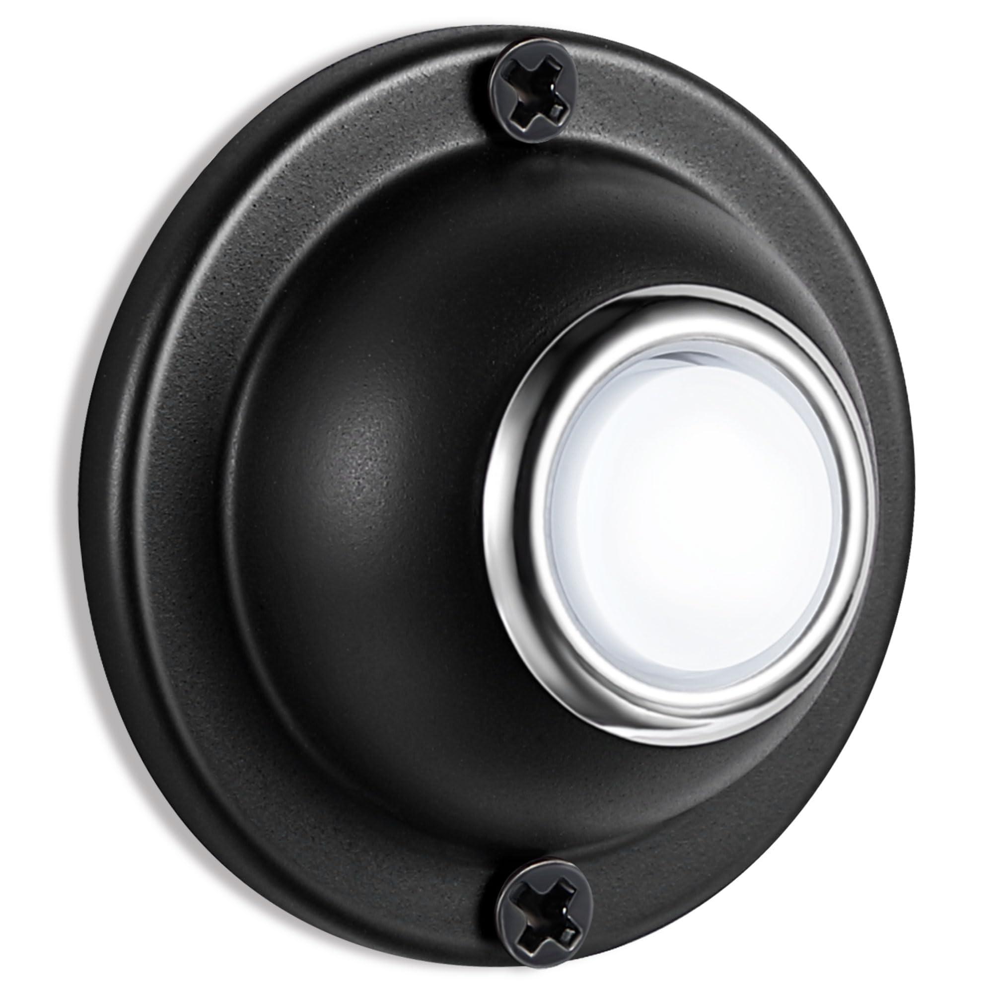 Dreyoo Round Metal Doorbell Push Button, Black Wired Lighted Up Led Doorbell Button Replacement Solid Iron Doorbell For Home Fro