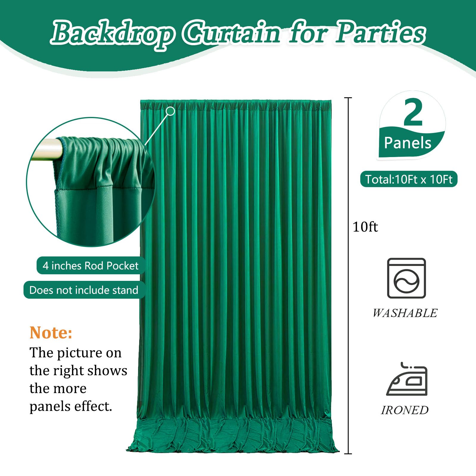 10 X 10 Feet Green Backdrop Curtain For Partie, Background Curtains For Photoshoot, Birthday, Wedding, Halloween, Thanksgiving,