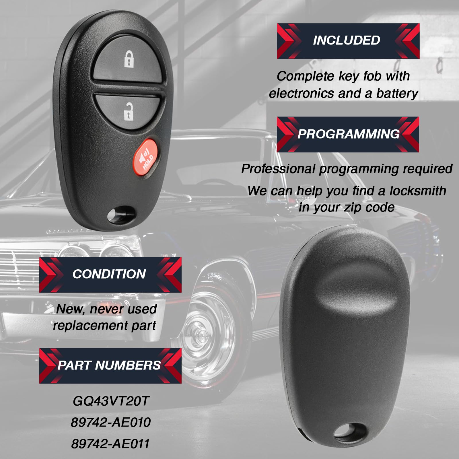 Key Fob Keyless Entry Remote Fits Toyota Tacoma Tundra Sienna Sequoia Highlander (Gq43Vt20T), Set Of 2