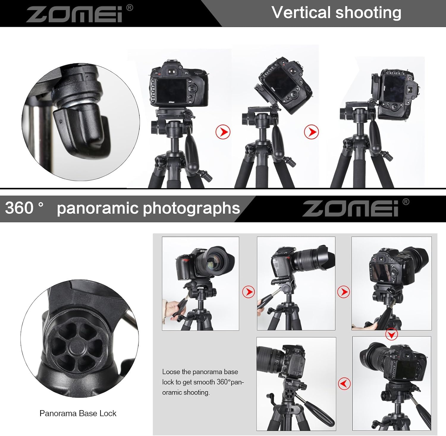 Camera Tripod, Zomei Q111 55 Inch Smartphone Tripod Flexible Aluminum Travel Tripod With 3 Way Pan Head And Phone Holder, For Photography Youtube Smartphones Cameras And Led Ring Light (Silver)