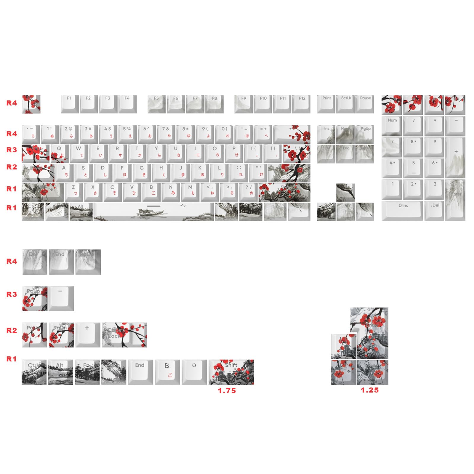 Jsjt Shine Through Keycaps Japanese Keycaps 129 Keys Plum Blossom Custom Keycap Set Pbt Double Shot Backlit Keycaps Cherry Profi