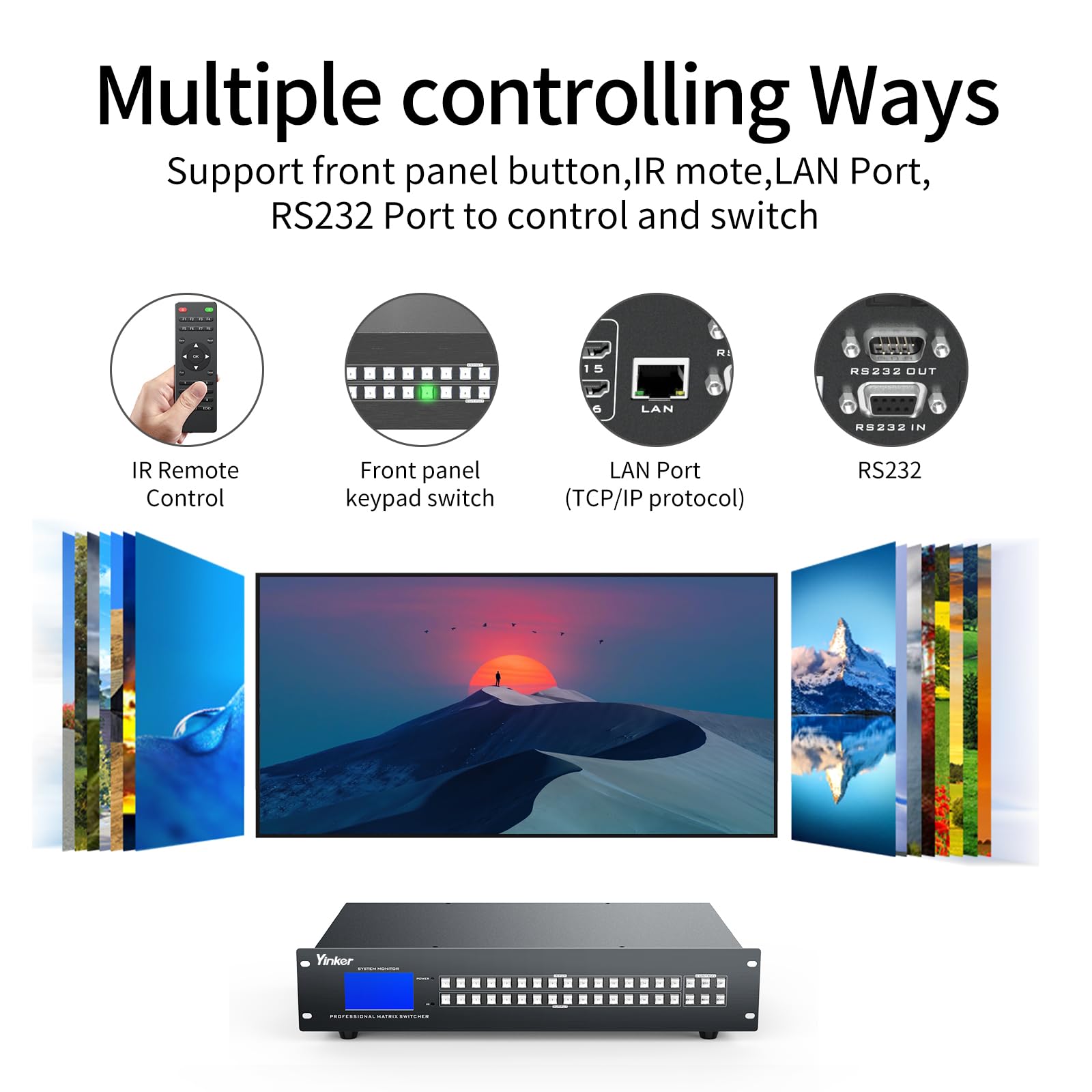 4K Hdmi Matrix 16X16, Yinker Hdmi Matrix 16 In 16 Out Rack Mount Hdmi Switcher & Splitter With Ir Remote, 4K@30Hz Edid Hdcp Rs23