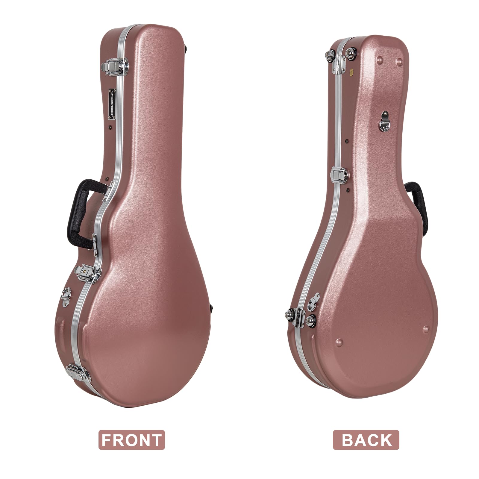 Crossrock F-Style Mandolin Case | Abs Molded Hardshell With Security Lock, Metal Feet, And Detachable Straps-Rose Gold (Cra862Mf