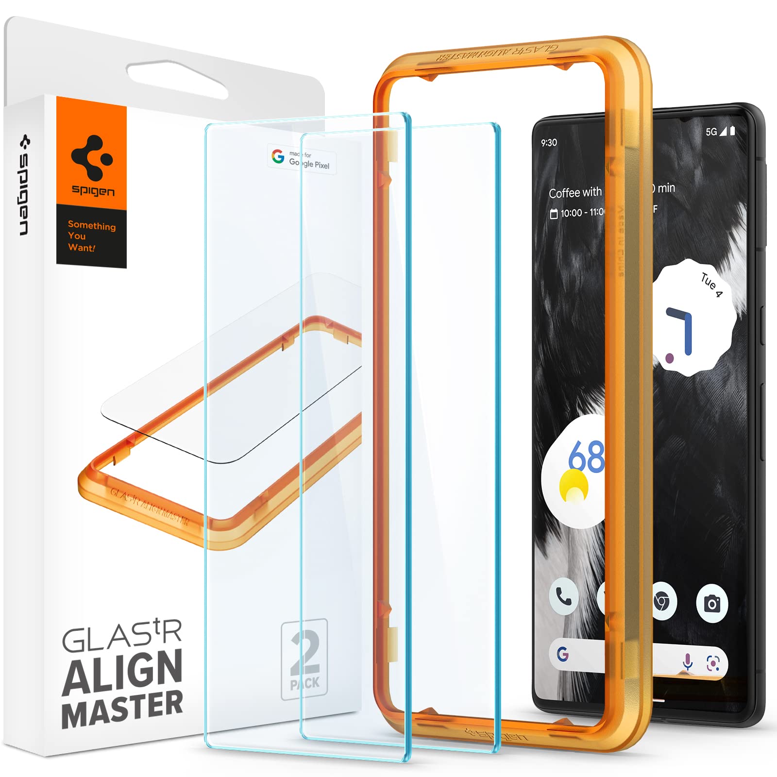 Spigen Tempered Glass Screen Protector Glastr Alignmaster] Designed For Pixel 7 Case Friendly]   2 Pack