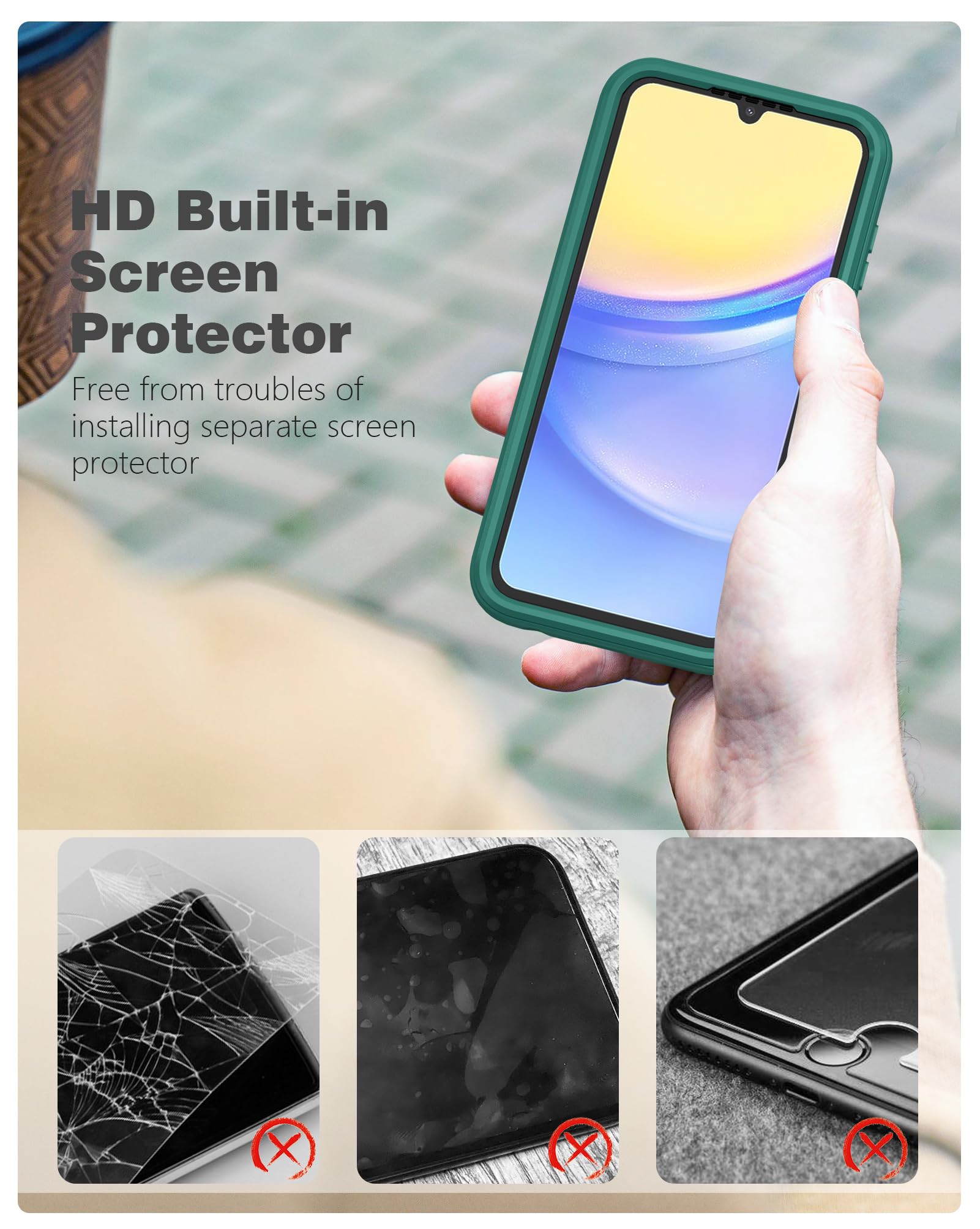 Fntcase For Samsung Galaxy A15 5G Case: Phone Case With Built In Screen Protector Protective Silicone Cell Phone Cover Rugged Sh