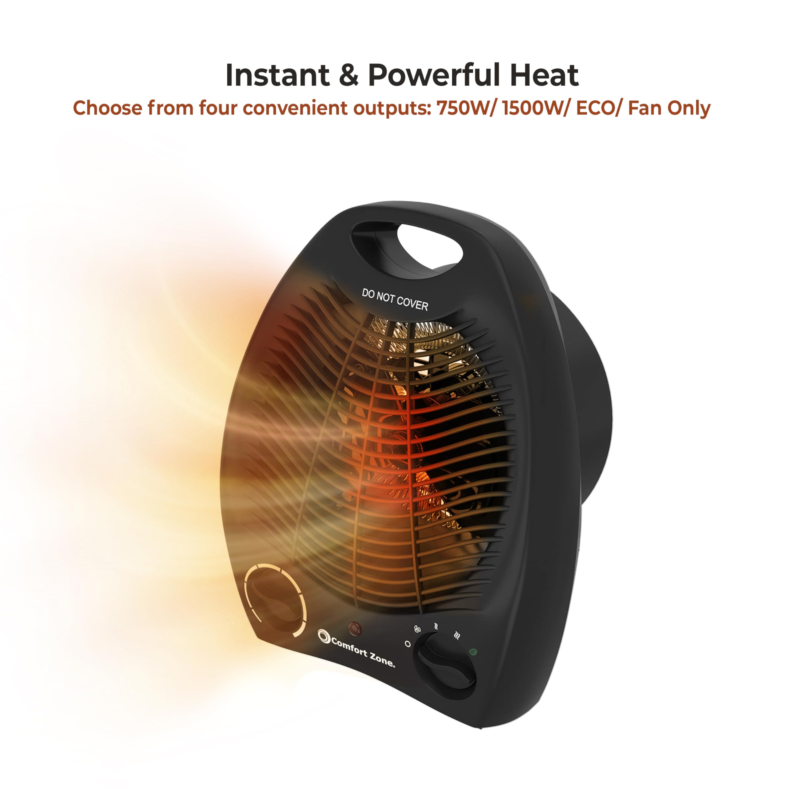 Comfort Zone Electric Fan Forced Portable Space Heater With Adjustable Thermostat, Overheat Sensor, Tip Over Switch, & Heat Resi