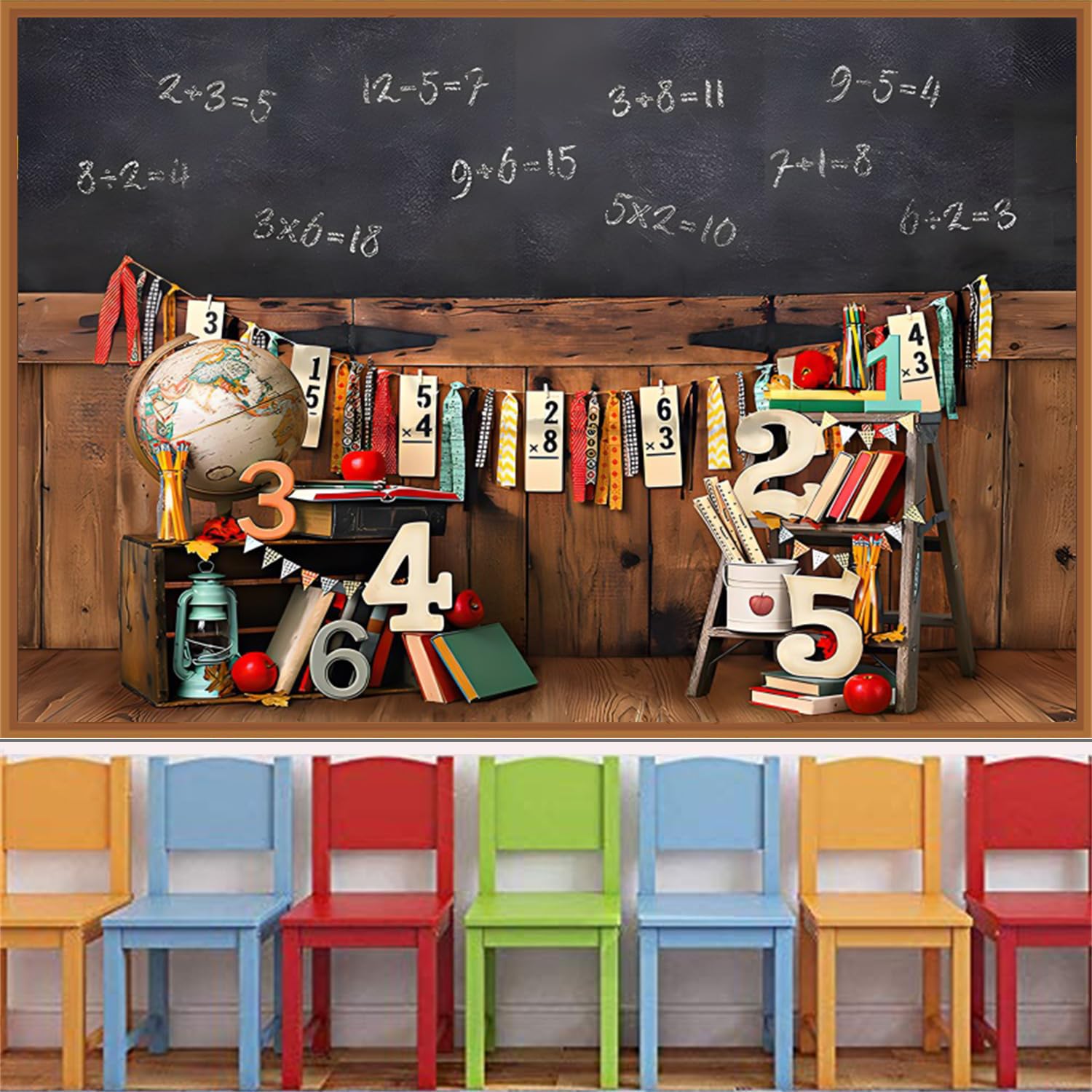 Lexfvpoo Back to School Photography Backdrop Vintage Classroom Math Problem Chalkboard Vinyl 7x5ft