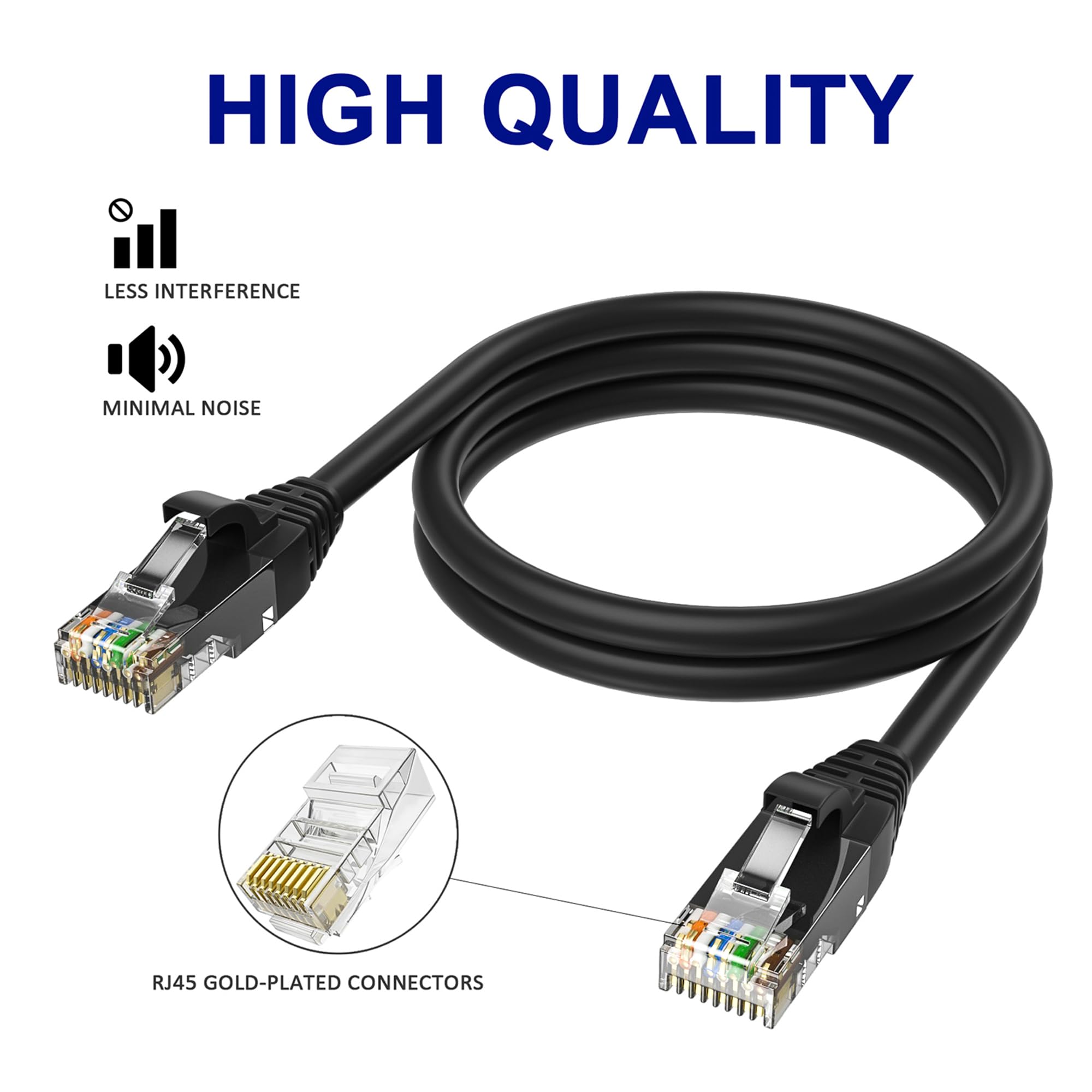 Adoreen Cat 6 Ethernet Cable 300 Ft Black, High Speed Long Internet Network Cable(6 Colors To Select) Soft Flexible Sturdy, Poe,