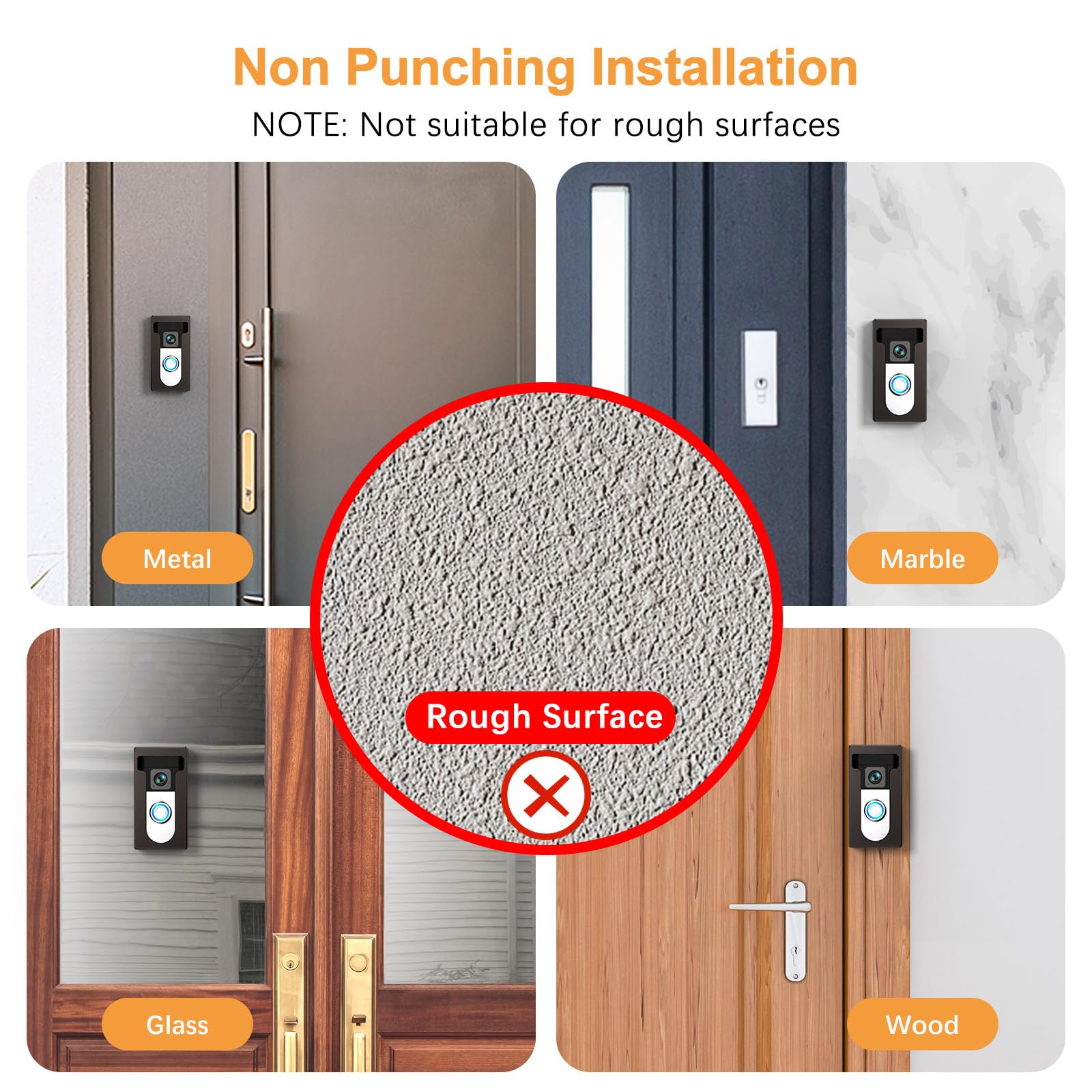 Qibox No Drill Adhesive Video Doorbell Mount Compatible For Ring/Blink Wireless Video Doorbell, Not Block Doorbell Sensor, Anti