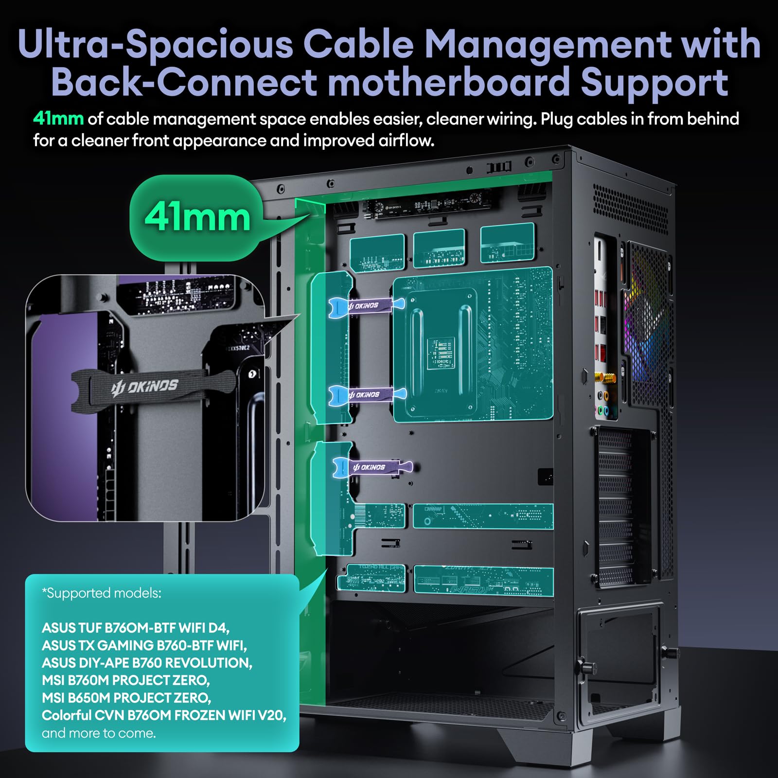 Okinos Aqua 9, Atx Pc Case, 5    120Mm Argb Pwm Fan Pre-Installed, Support Top & Side Dual 360Mm Radiator, Back-Connect Motherbo