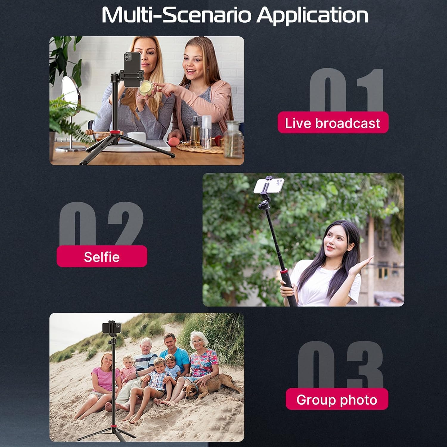 Ulanzi Mt-44 Extendable Phone Tripod, 59 Selfie Stick Vlog Stand With 2 In 1 Phone Clip, 360 Ball Head Camera Tripod For Iphone