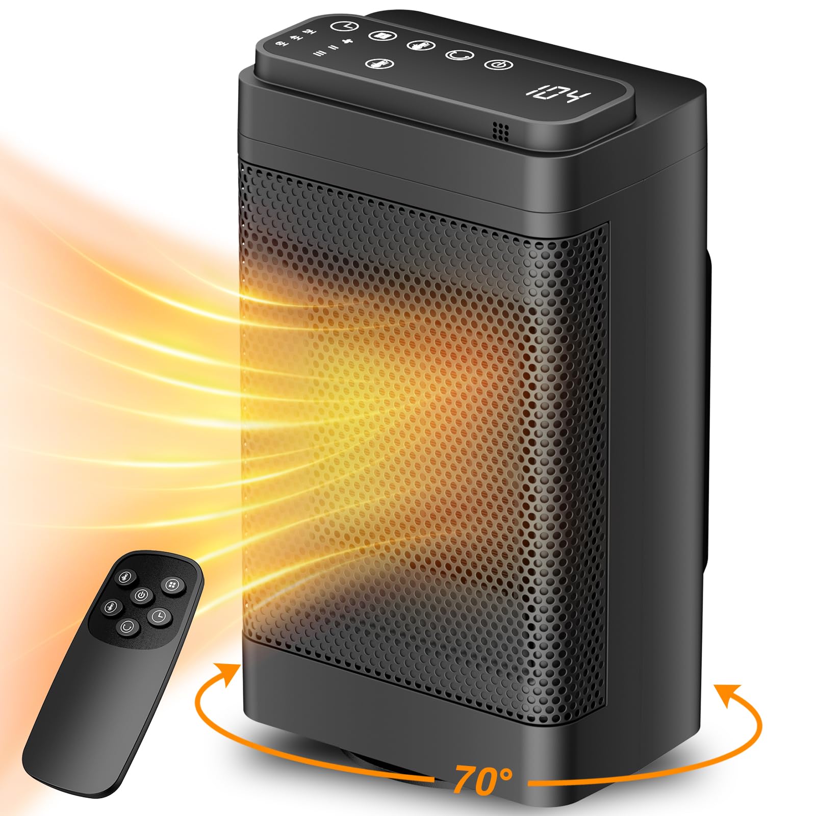 Space Heaters For Indoor Use, 1500W Portable Heaters With Remote, Ptc Ceramic Electric Heater For Bedroom, 70Oscillation, 12H Ti