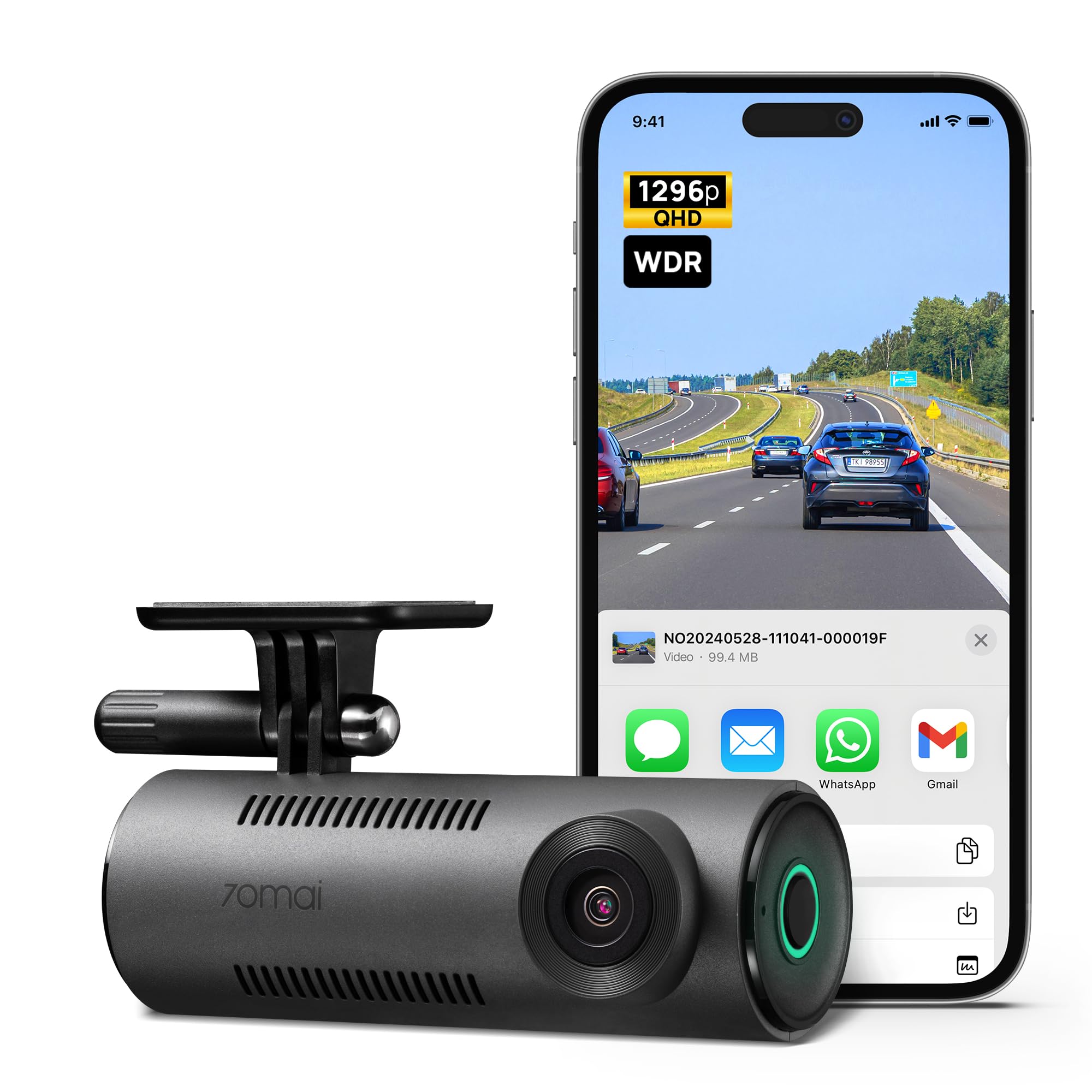70Mai Dash Cam M300, 1296P Qhd, Built In Wifi Smart Dash Camera For Cars, 140