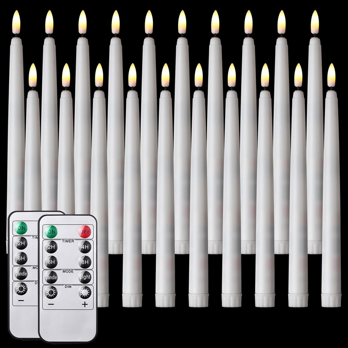 Tuanse 20 Pack White Flameless Taper Candles Flickering Bulk Long Led Advent Candlesticks Battery Operated With Remote And Timer