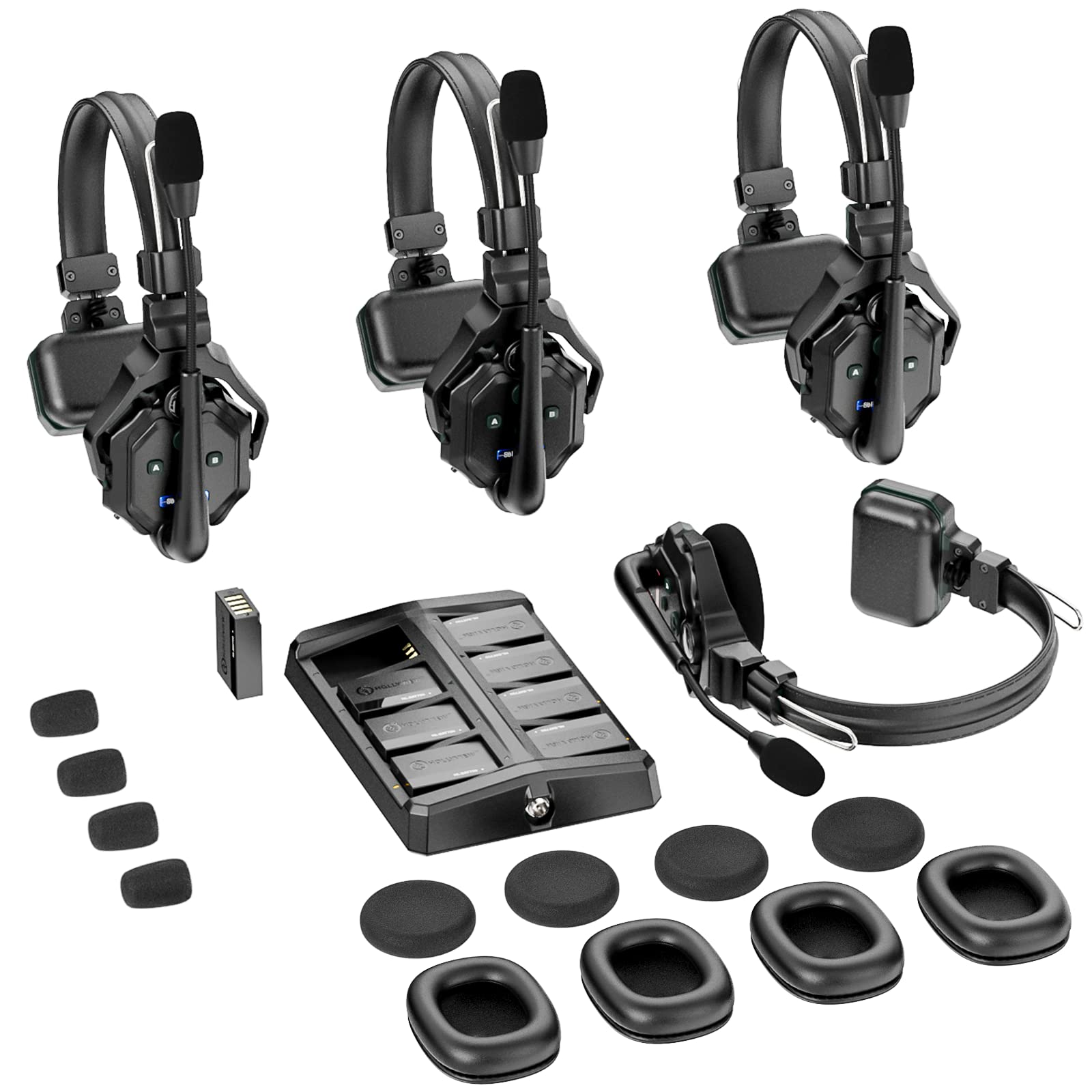 Hollyland Solidcom C1 Wireless Headset Intercom System 4 Person Full Duplex 1100Ft Team Communication Group Talk Single Ear Head