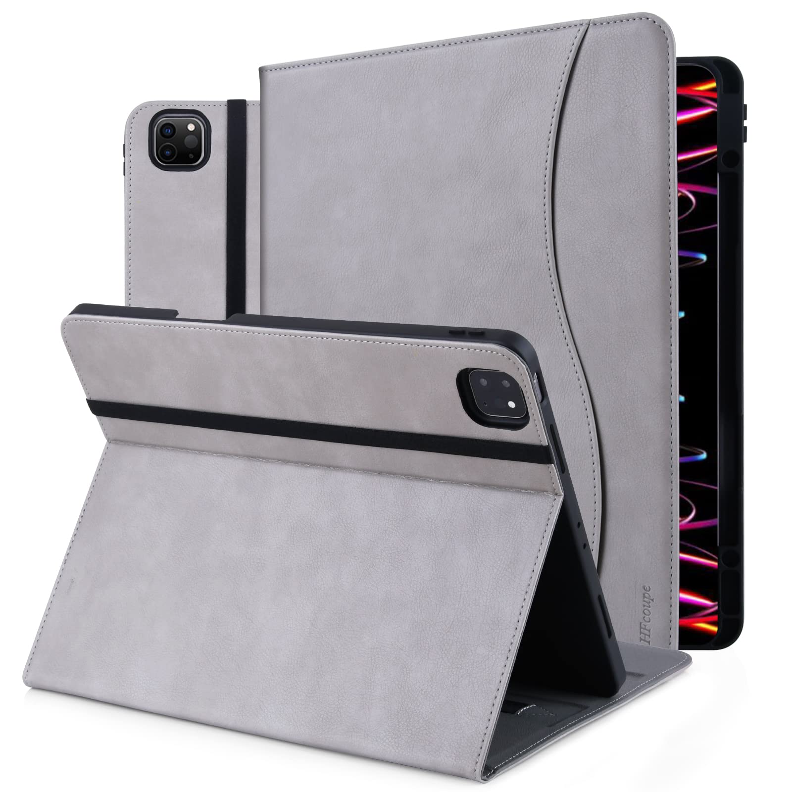 Hfcoupe For Ipad Pro 6Th/5Th Generation Case 12.9 2022/2021, Ipad Pro Case With Pencil Holder And Pocket, Multiple Angles Viewin