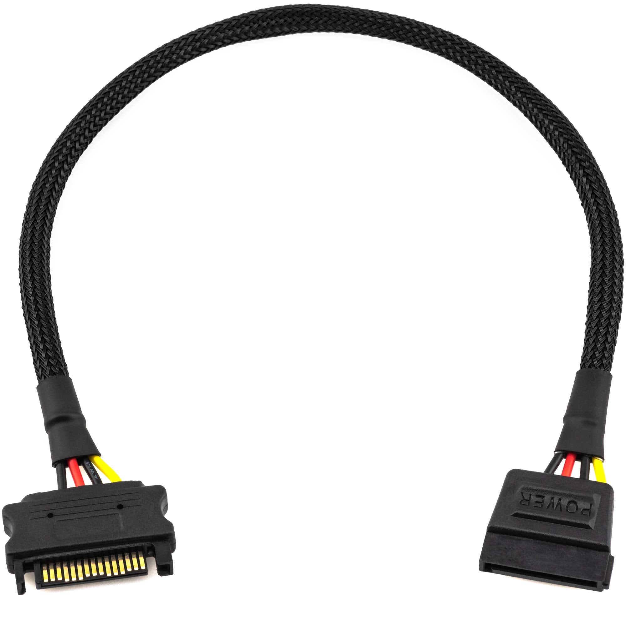 Crj 15 Pin Sata Power Extension Cable   12 Inch (30Cm), Black Sleeved   Ssd, Hdd Sata Power Extension For Atx Power Supplies