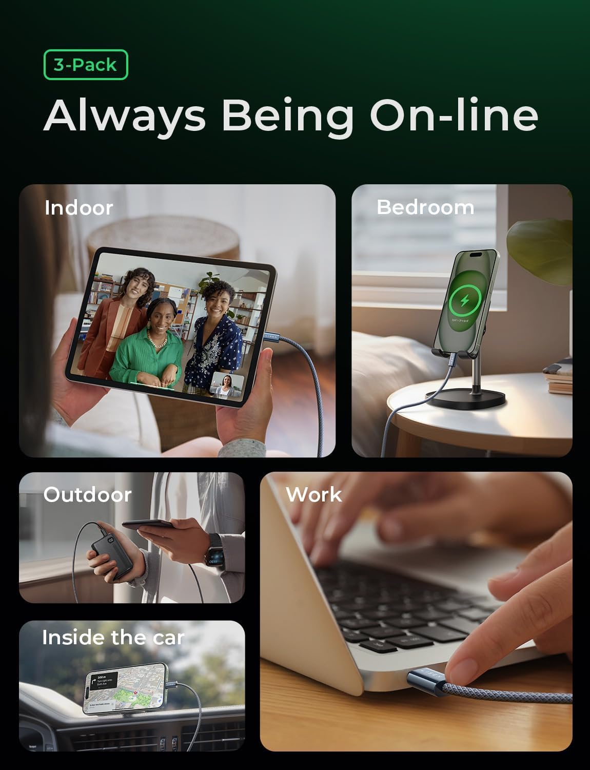 Lisen Usb Cable [3 Pack, 3.3Ft+3.3Ft+6.6Ft] 3.2A Usb To C Cable Fast Charging 48 Braided Cord For Usb To Uab C Compatible With S