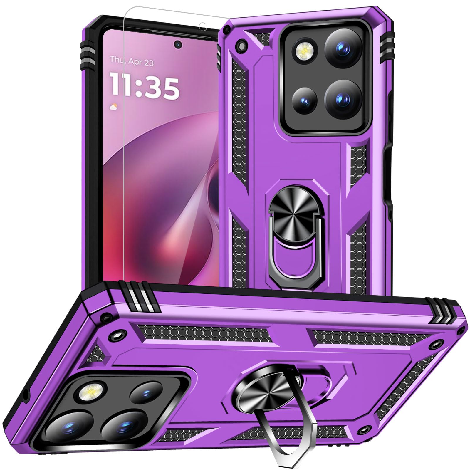 for Motorola Moto G 2025/Moto G 2026/Moto G Play 2026 Case with HD Screen Protector :[Military Grade Drop Tested ] Rotated Ring 