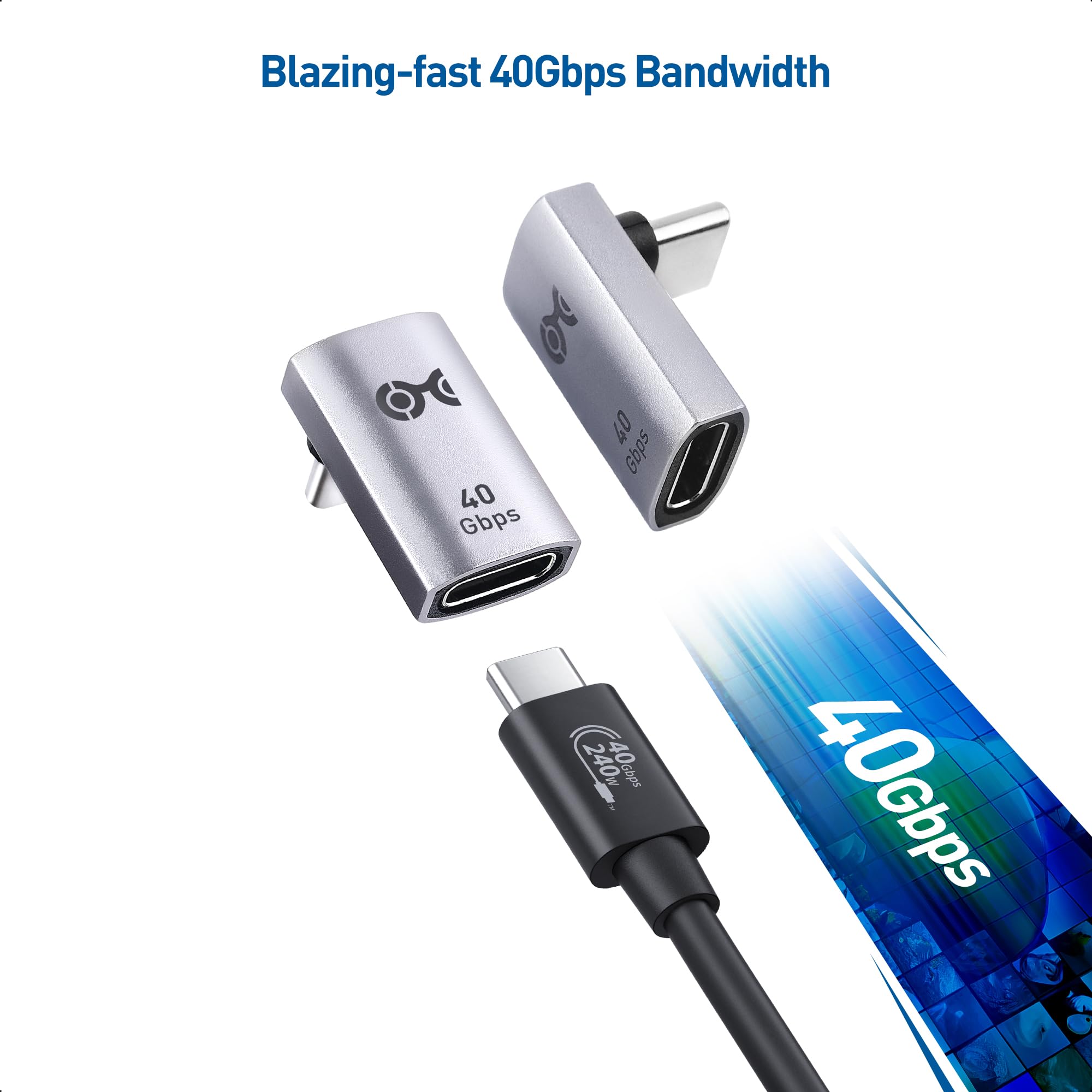 Cable Matters 2 Pack 40Gbps Right Angle USB C Adapter, Up to [4K@240Hz Video, 240W Charging, 40Gbps Data Transfer] 90 Degree USB C Adapter, Compatible with Thunderbolt 4, iPhone 16, Steam Deck