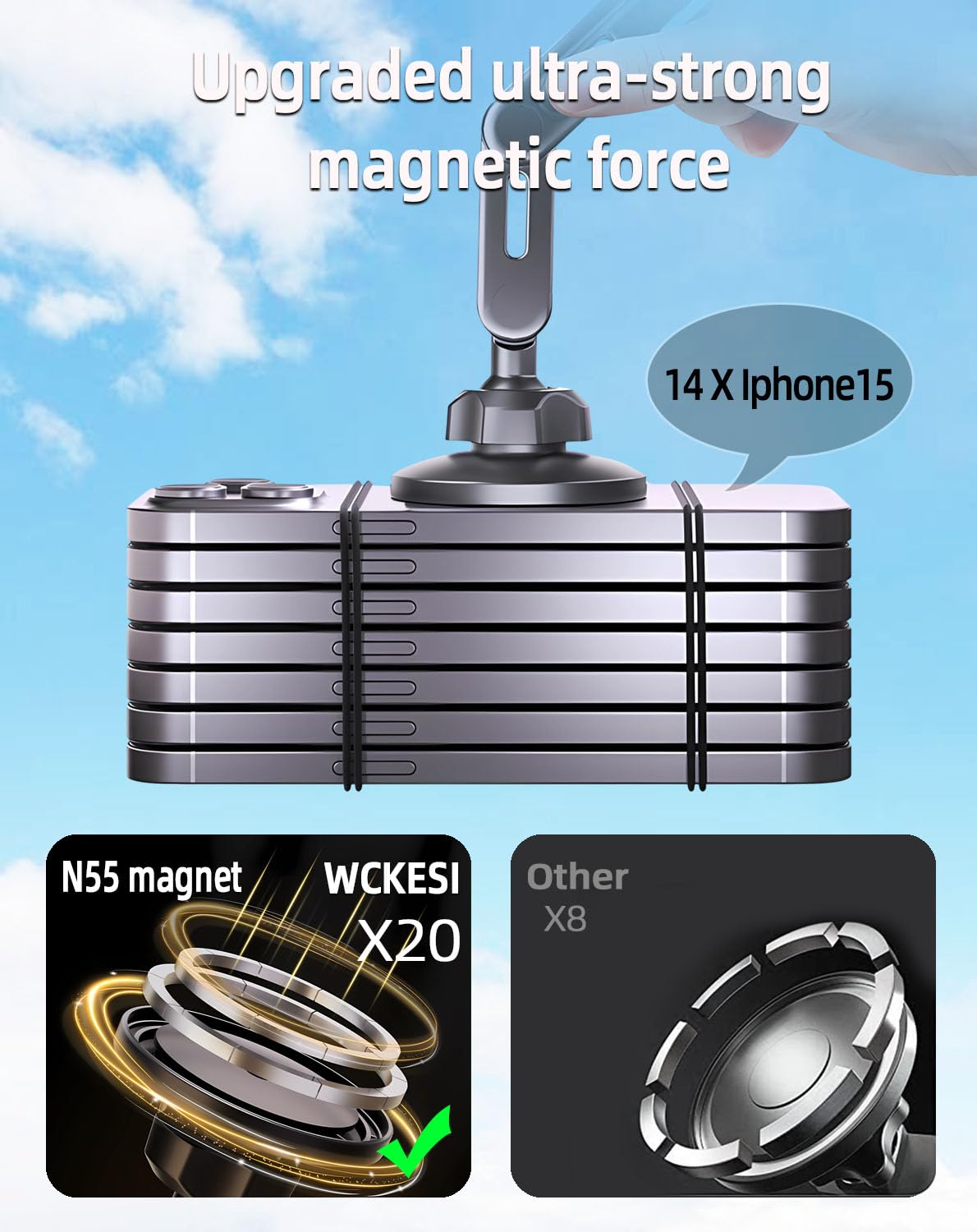 Wckesi Fits Magsafe Car Mount, Car Phone Holder For Dashboard, 360 Rotatable Magnetic Phone Holder For Car, Strong Adhesive, Cel