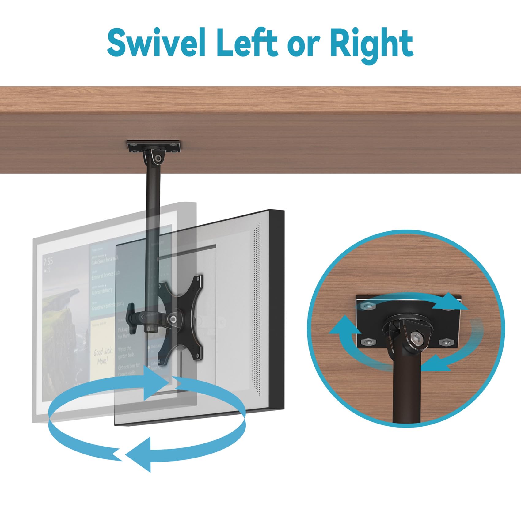 Letlar Echo Show 15 Adjustable Under-Cabinet Mount, Black, Aluminum, Model 3b8f2387, Space-Saving Swivel Tilt Design