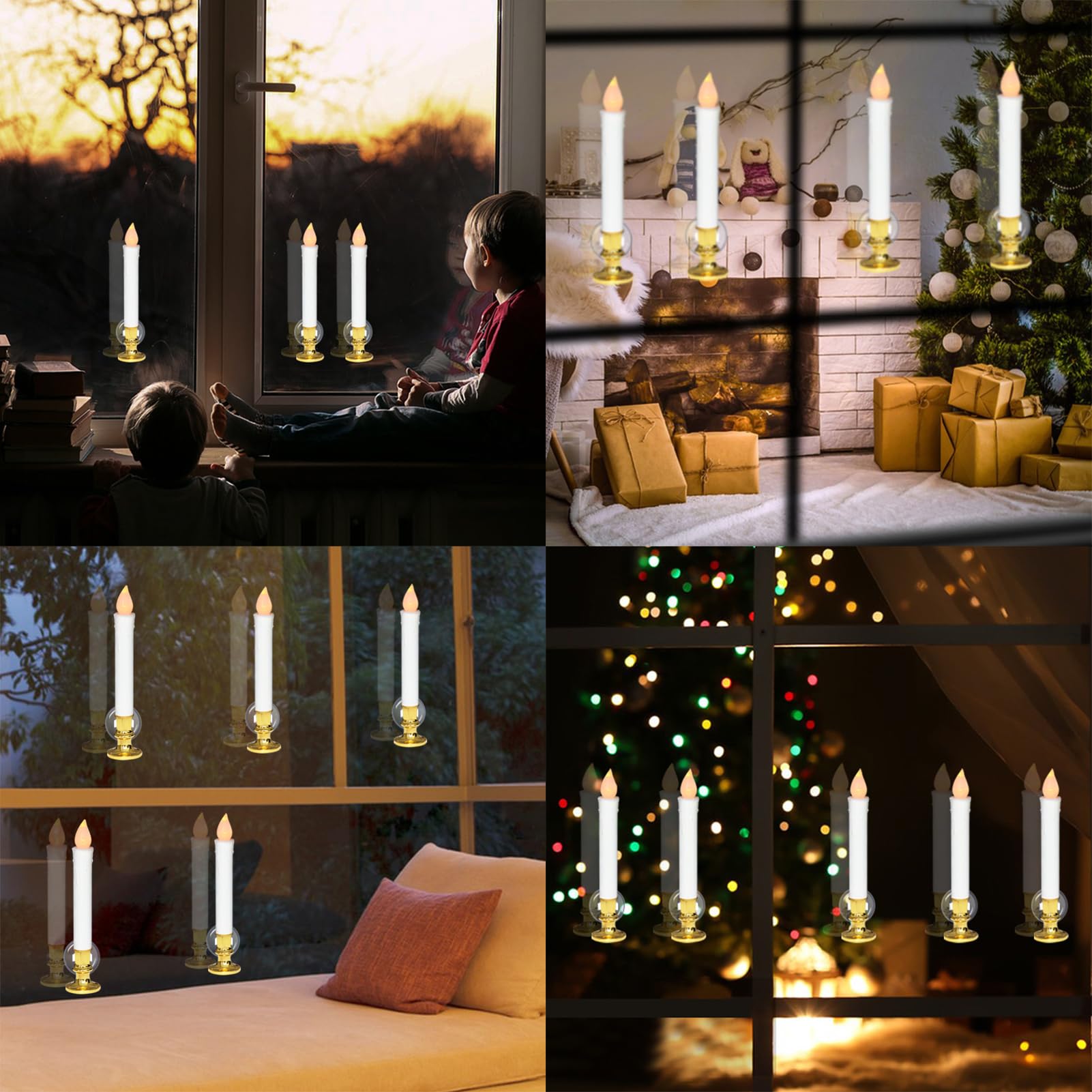 Dromance 9'' Flameless Window Taper Candles Battery Operated With 8 Key Remote And Timer, 4 Pack White Christmas Holdiay Window