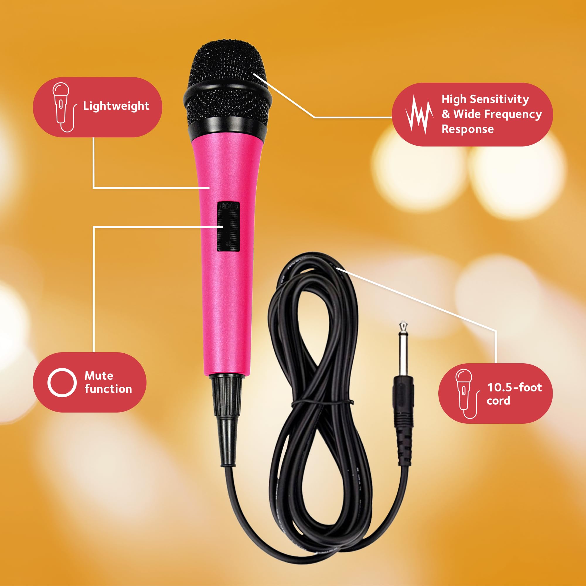 Singing Machine Wired Microphone For Karaoke, (Pink)   Unidirectional Dynamic Vocal Microphone   Plug In Microphone For Karaoke