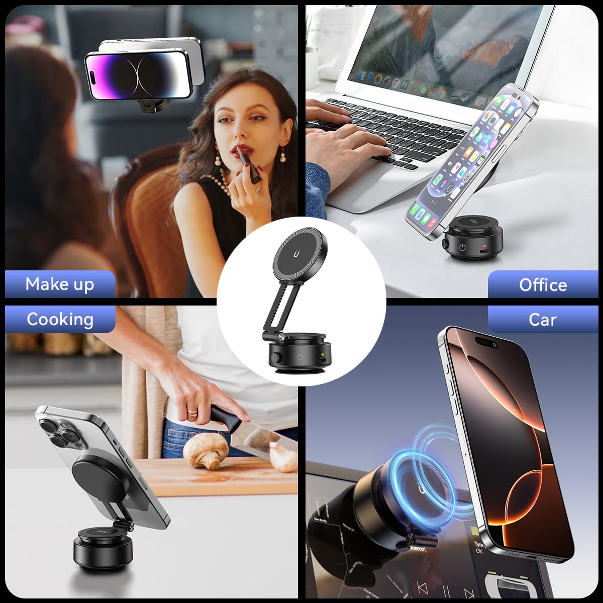 Electric Vacuum Suction Car Phone Holder, 360 Rotation Magnetic Phone Holder For Car Foldable Strong Suction Adjustable Car Phon