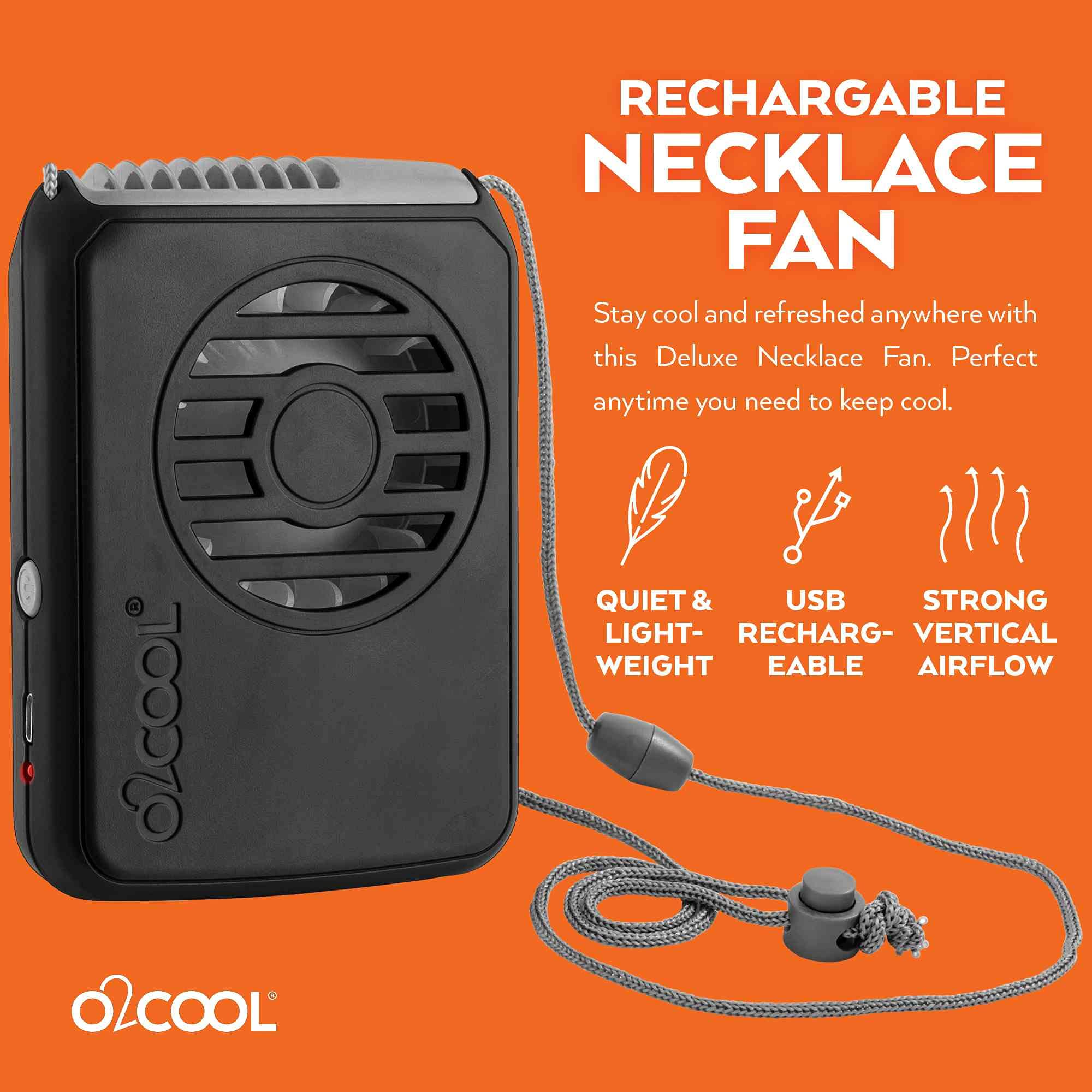 O2Cool Personal Travel Rechargeable Battery Powered Neck Cooling Fan, Single Pack (Black)