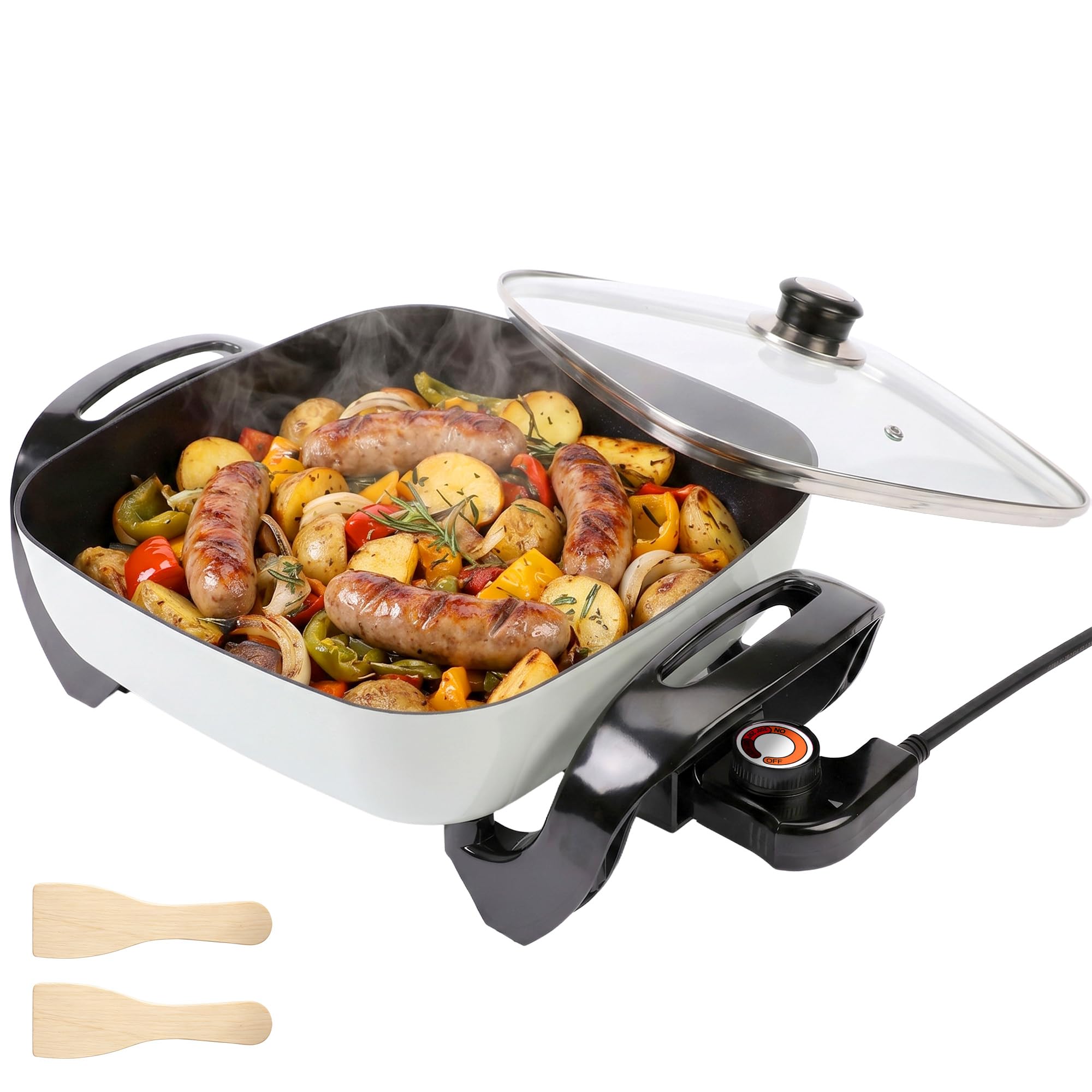 IKeukenn 12 Ceramic Nonstick Electric Skillet with Tempered Vented Glass Lid, ScratchResistant Surface, CoolTouch Handles, R