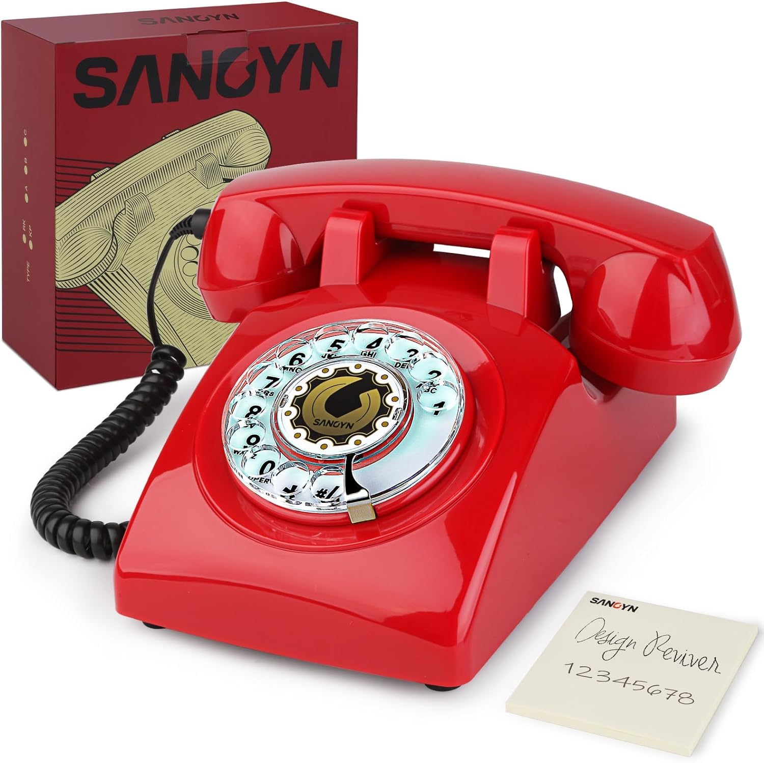 Retro Rotary Dial Phone Sangyn 1960s Vintage Landline Telephone Old Fashioned Corded Phones with Mechanical Ringer for Home Offi