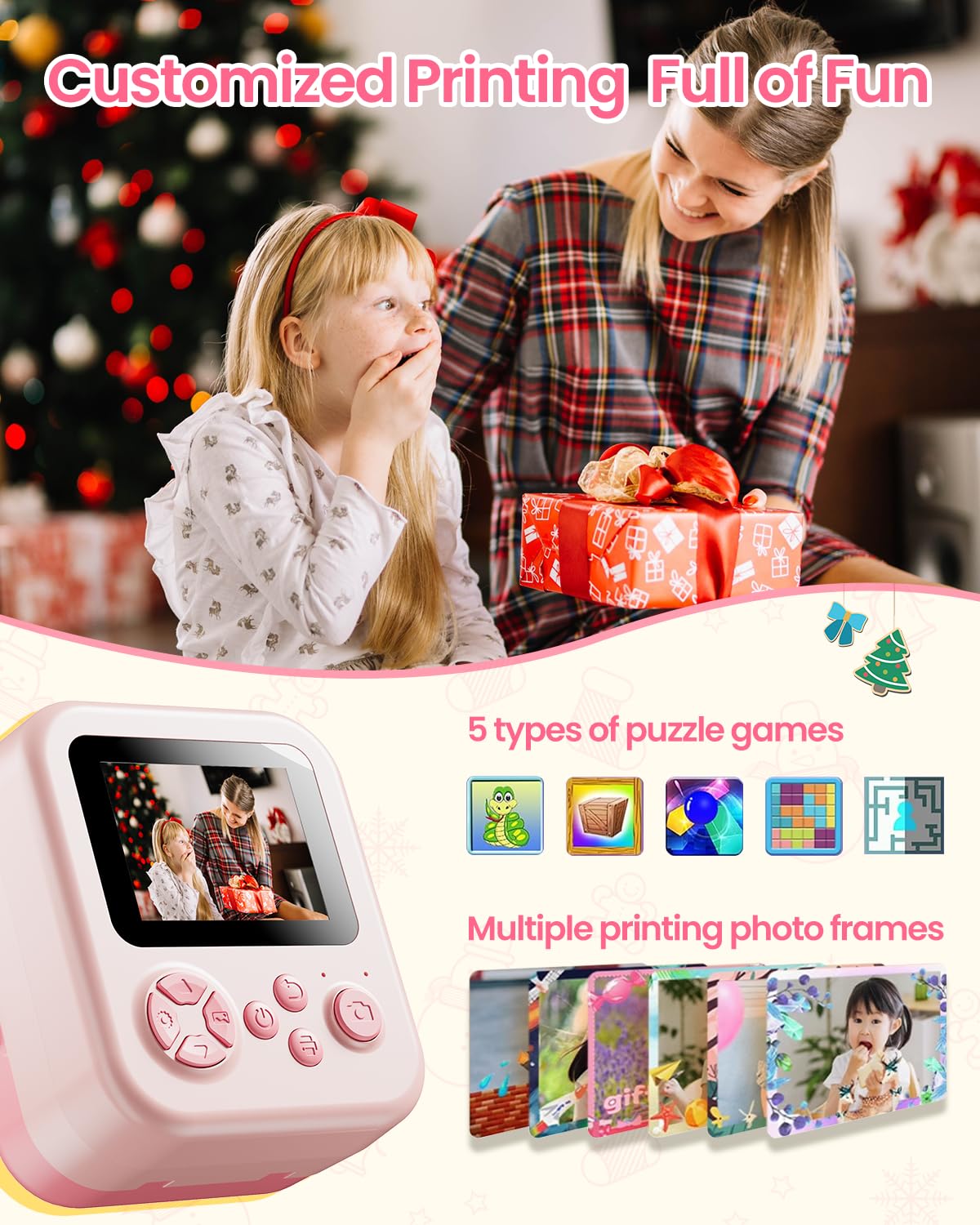 Bluetooth Kids Camera Instant Print, 1080P Mini Toddler Camera For Boys Girls, Portable Diy Instant Digital Camera For Kids, Coo