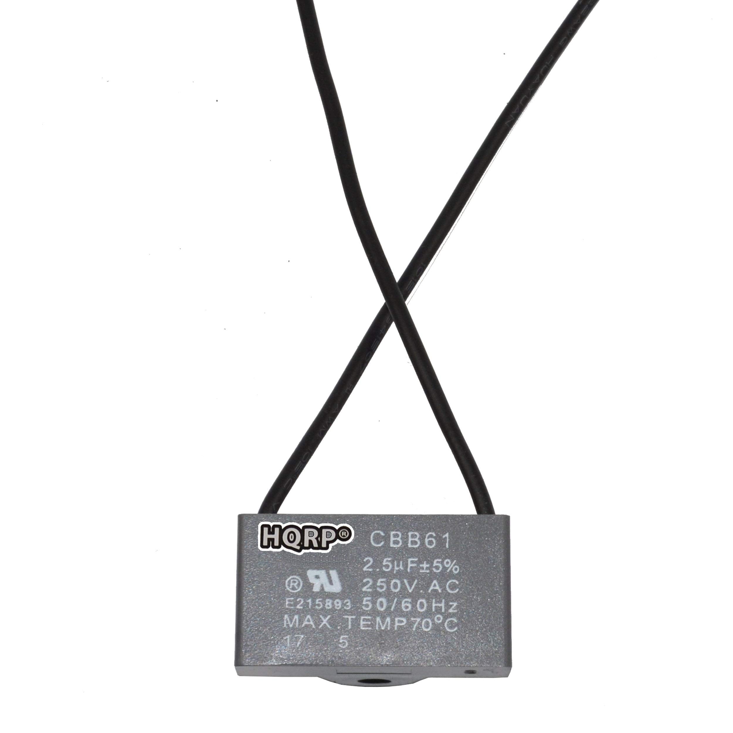 Hqrp Kit Ceiling Fan Capacitor Cbb61 2.5Uf 2 Wire Ul Listed And 3 Speed Fan Switch