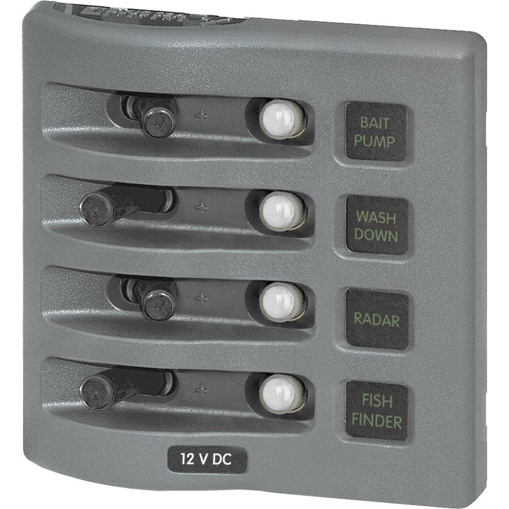 Blue Sea Systems Sw Pnl, Toggle W/Breakers, 4 Sw, Gray