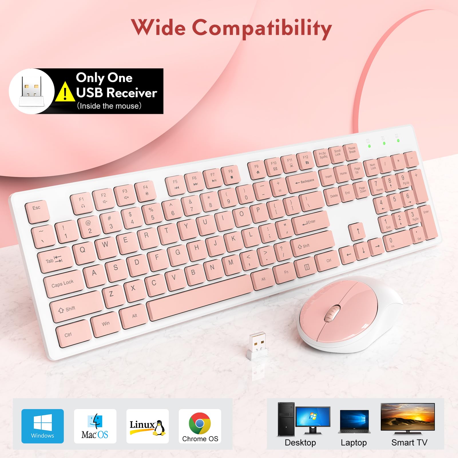 Wireless Keyboard And Mouse, Trueque Silent 2.4Ghz Cordless Full Size Usb Mouse Combo, Long Battery Life, Lag Free For Computer,
