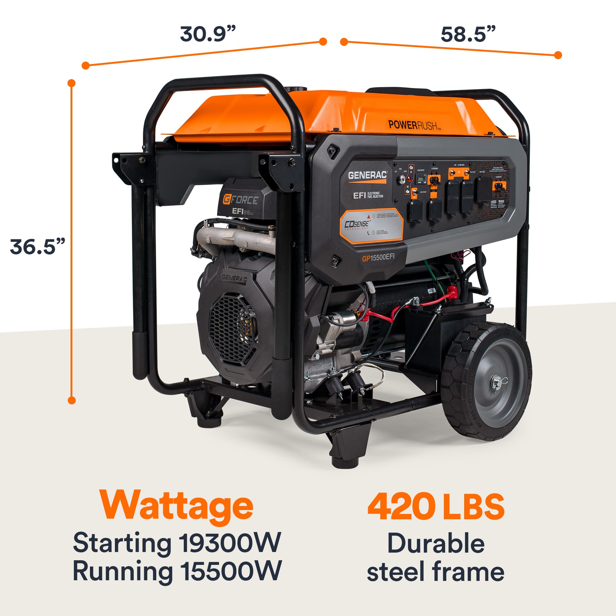 Generac 7705 Gp15500Efi 15,500 Watt Gas Powered Portable Generator   Powerful Electronic Fuel Injection Engine   Cosense Technol