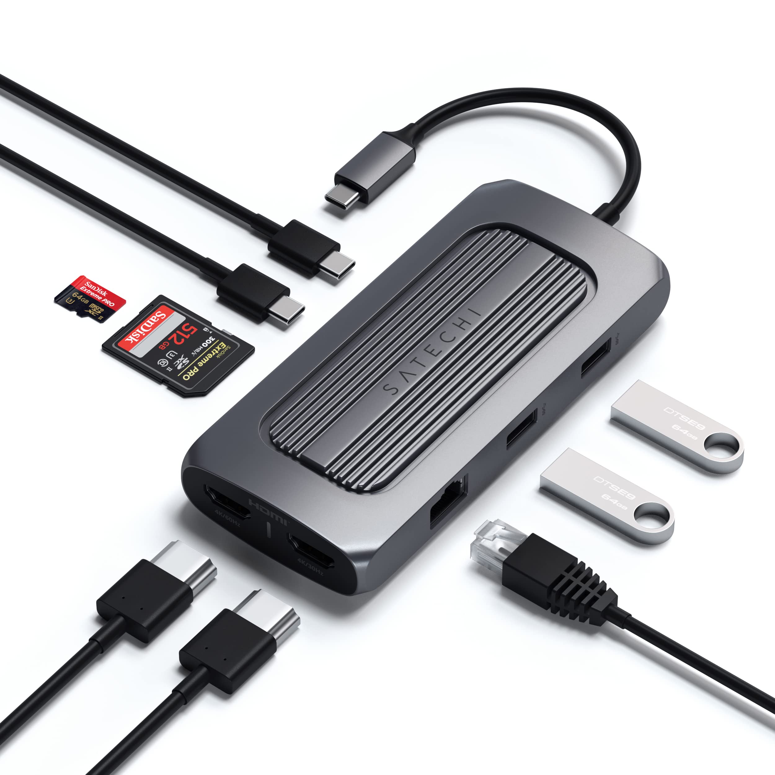 Satechi Usb C Hub Multiport Adapter Mx With Dual 4K Hdmi, 100W Usb C Pd Charging, Usb C Data, 2 Usb A, Ethernet, Micro/Sd Card Readers, For Macbook Pro/Air M1 M2 M3, Windows