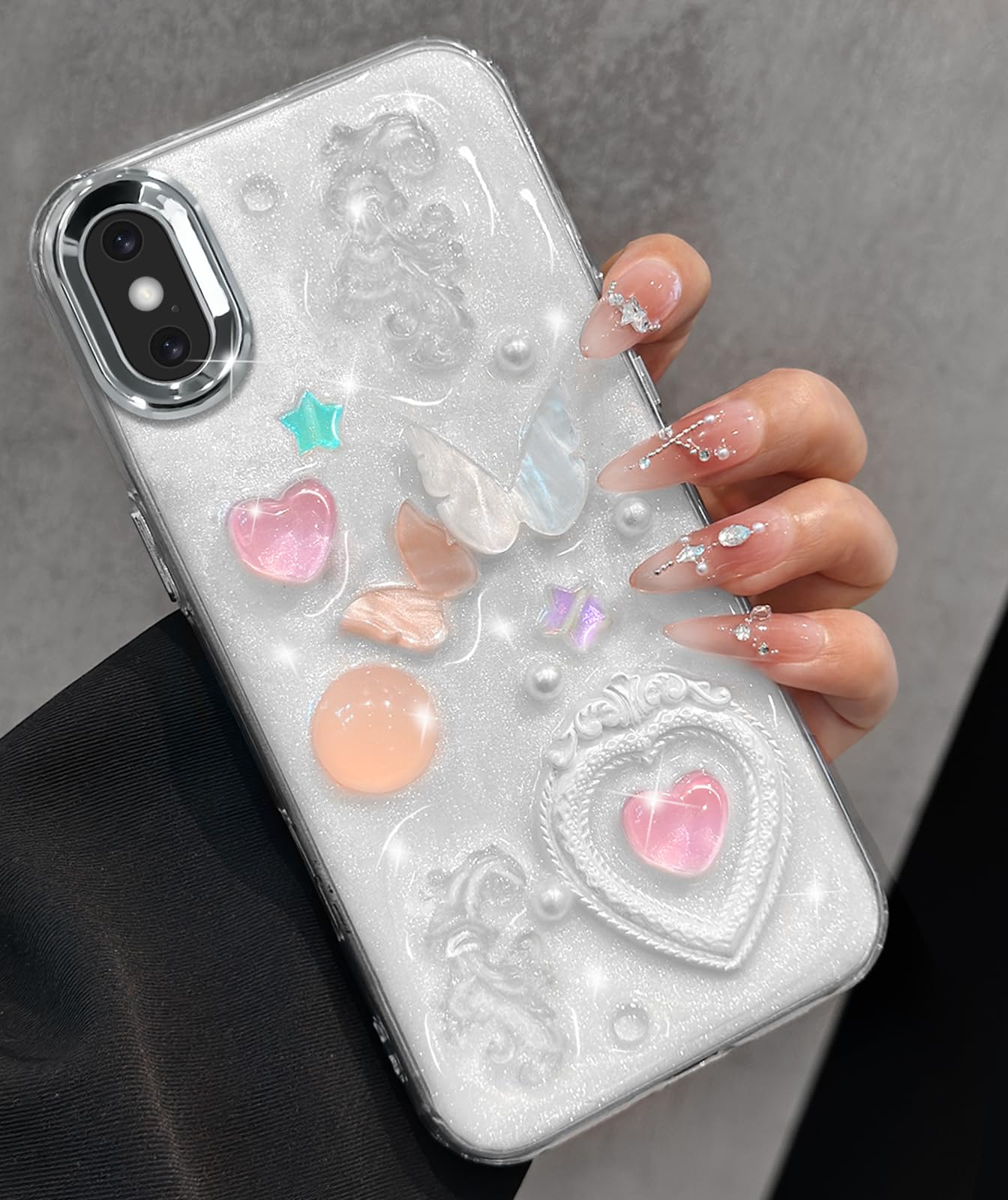 Toycamp for iPhone Xs Max Case Cute - Women Girly Girls Glitter Phone Cover Xsmax Kawaii Sparkle Bling Shine Aesthetic Pretty Un