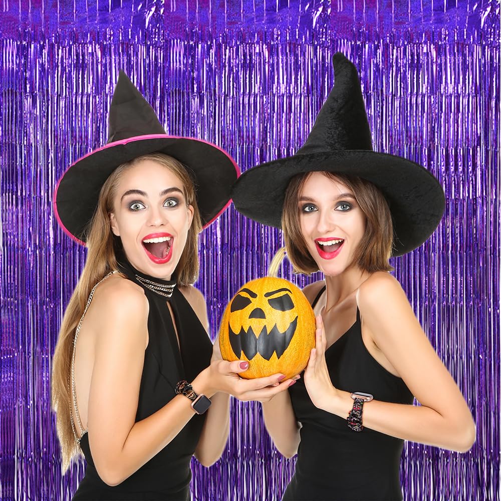 Toniful 3Pcs Laser Purple Door Streamers,Laser Purple Photo Booth Backdrop Metallic Streamers Laser Purple Foil Fringe Curtains