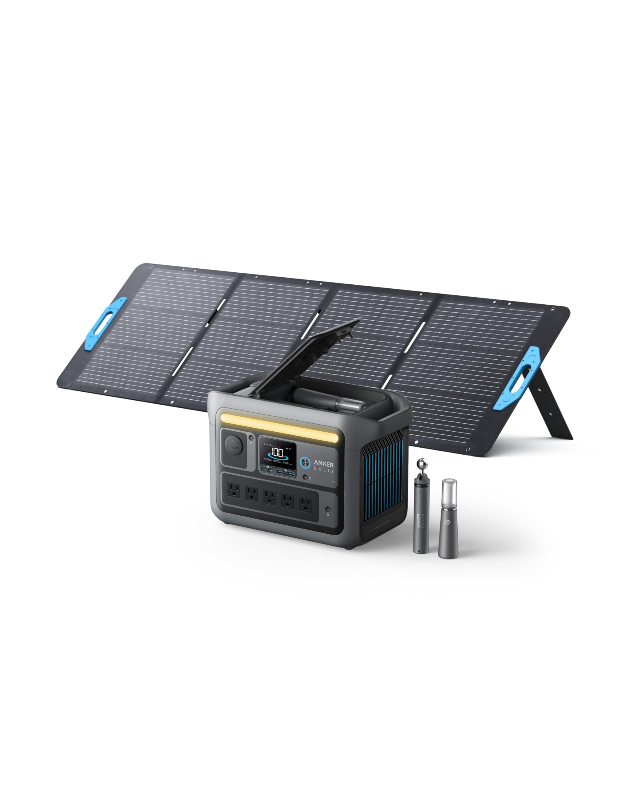 Anker Solix C800 Plus Portable Power Station With 200W Solar Panels, 1200W (Peak 1600W) Solar Generator With Camping Lights, 768