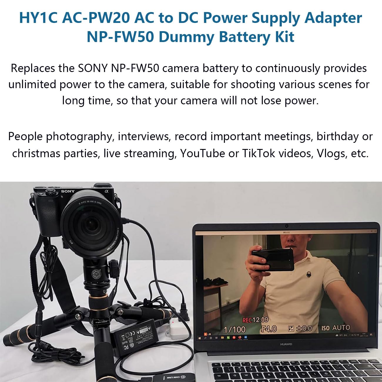 Hy1C Ac Pw20 Ac Power Adapter Np Fw50 A6400 A6000 Dummy Battery Kit Pw20 For Sony Alpha Zv E10 A5100 A6100 A6300 A6500 A7Ii A7S A7Sii A7R A7Rii Dsc Rx10 Nex 5 Cameras Continuous Power Supply