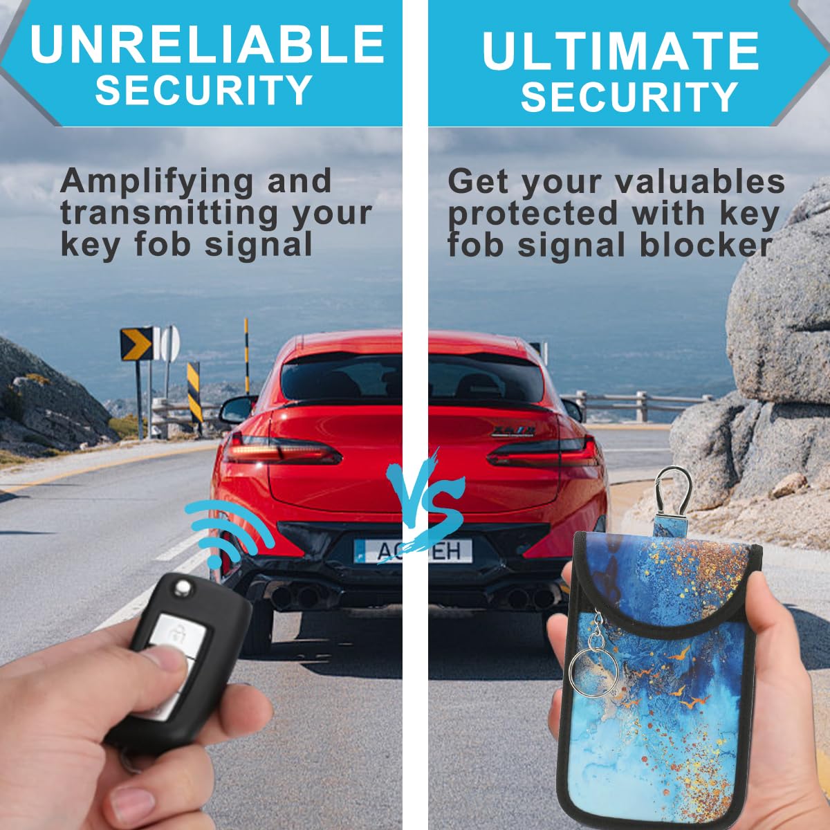 Tildosac 2 Pack Lightweight Faraday Key Fob Protector,Signal Blocking Rfid Key Fob For Car - Blue